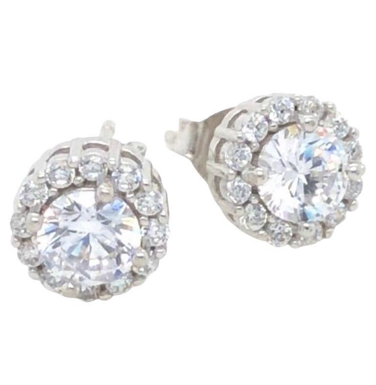 Tresor Paris Cluster Halo Sterling Silver Stud Claw Set Cubic Zirconia Earrings For Sale 9