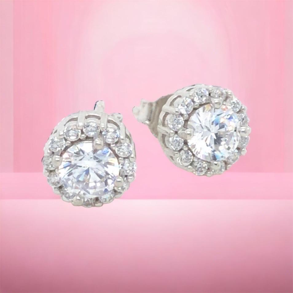 Tresor Paris Cluster Halo Sterling Silver Stud Claw Set Cubic Zirconia Earrings For Sale 10