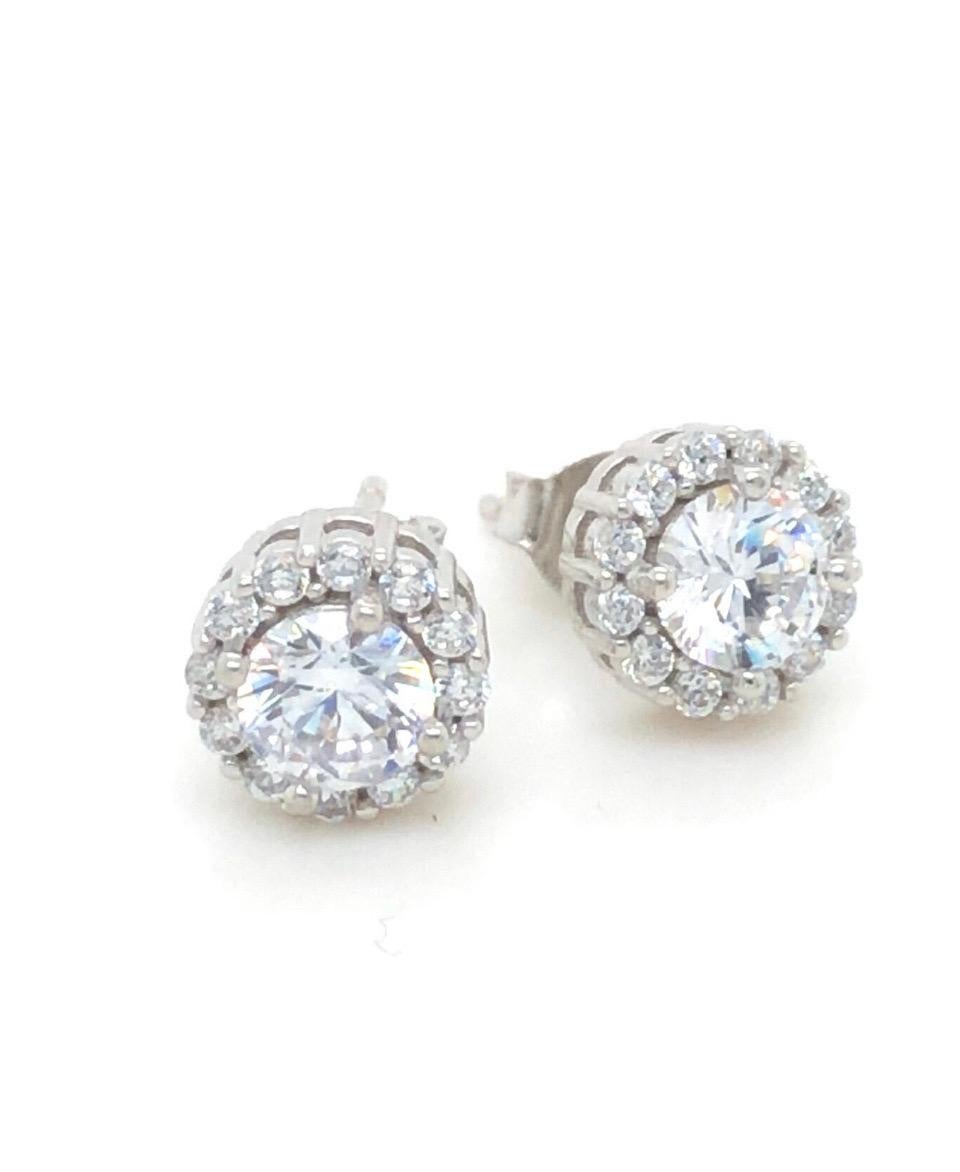 Tresor Paris Cluster Halo Sterling Silver Stud Claw Set Cubic Zirconia Earrings For Sale 14