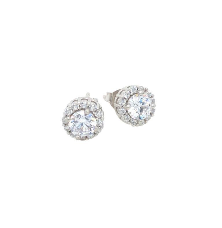 Modern Tresor Paris Cluster Halo Sterling Silver Stud Claw Set Cubic Zirconia Earrings For Sale
