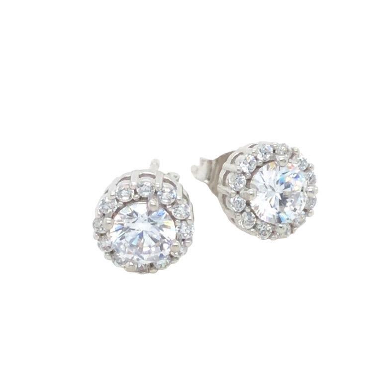 Tresor Paris Cluster Halo Sterling Silver Stud Claw Set Cubic Zirconia Earrings  In New Condition For Sale In London, GB