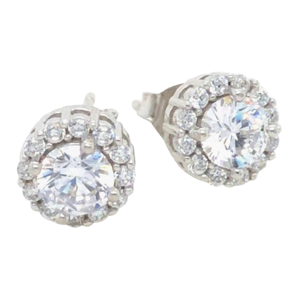 Tresor Paris Cluster Halo Sterling Silver Stud Claw Set Cubic Zirconia Earrings For Sale