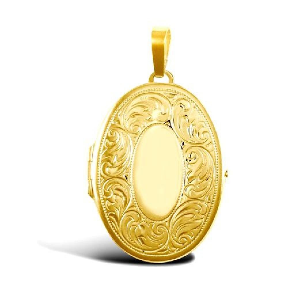 Modern Tresor Paris Floral Design Engraved Oval Gold British Hallmark Family Locket