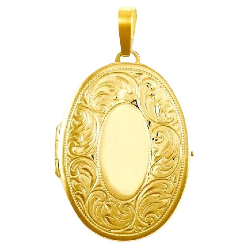 Tresor Paris Floral Design Engraved Oval Gold British Hallmark Family Locket