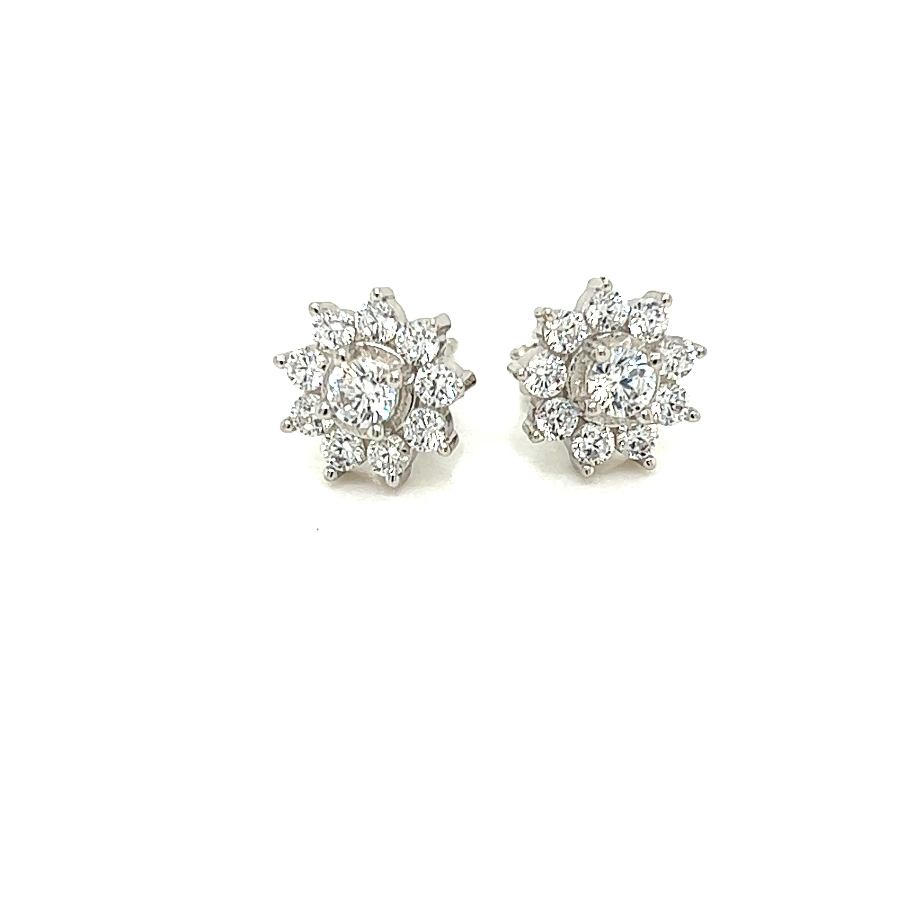 Tresor Paris Flower Cluster Halo Sterling Silver Stud Cubic Zirconia Earrings  For Sale 4