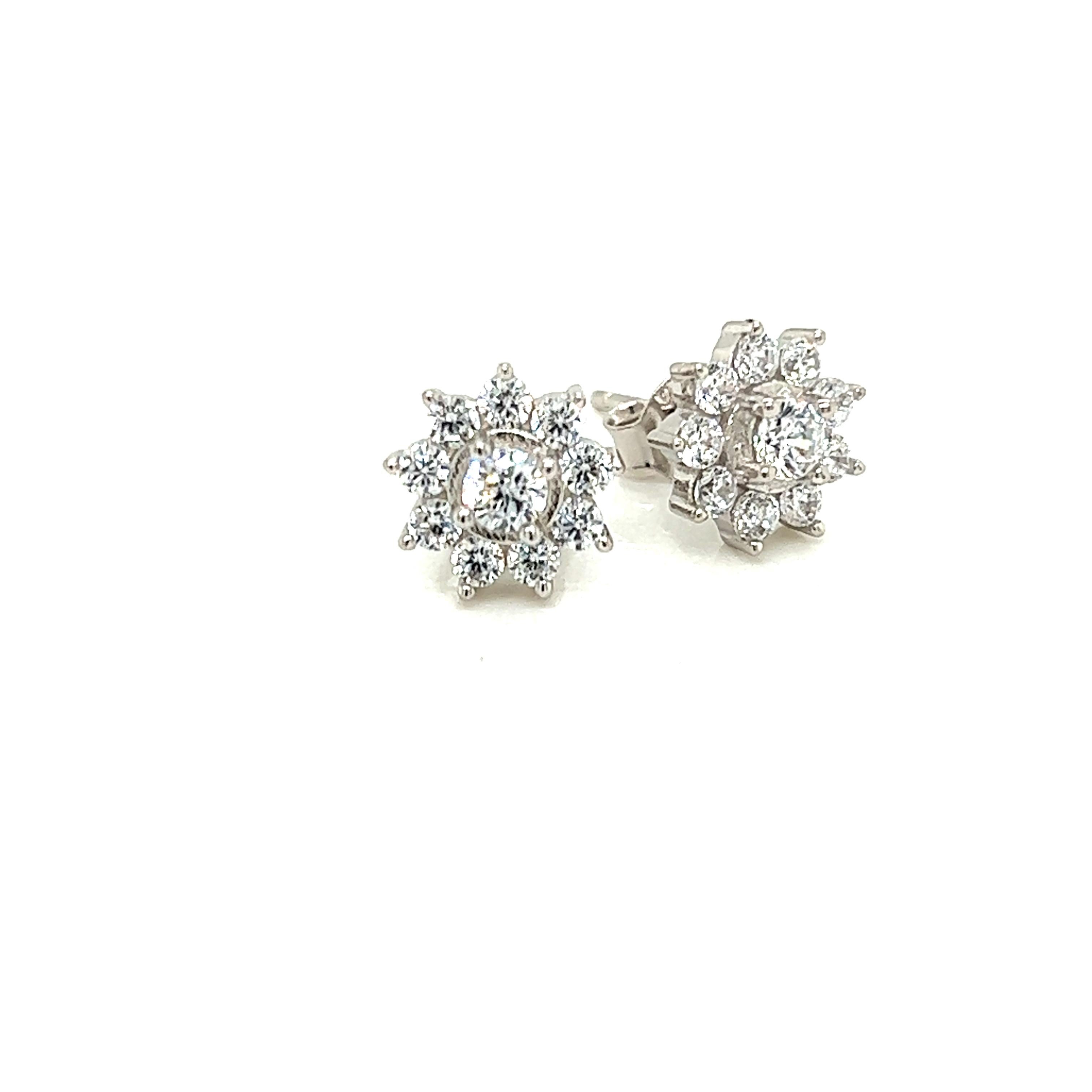 Tresor Paris Flower Cluster Halo Sterling Silver Stud Cubic Zirconia Earrings  For Sale 6