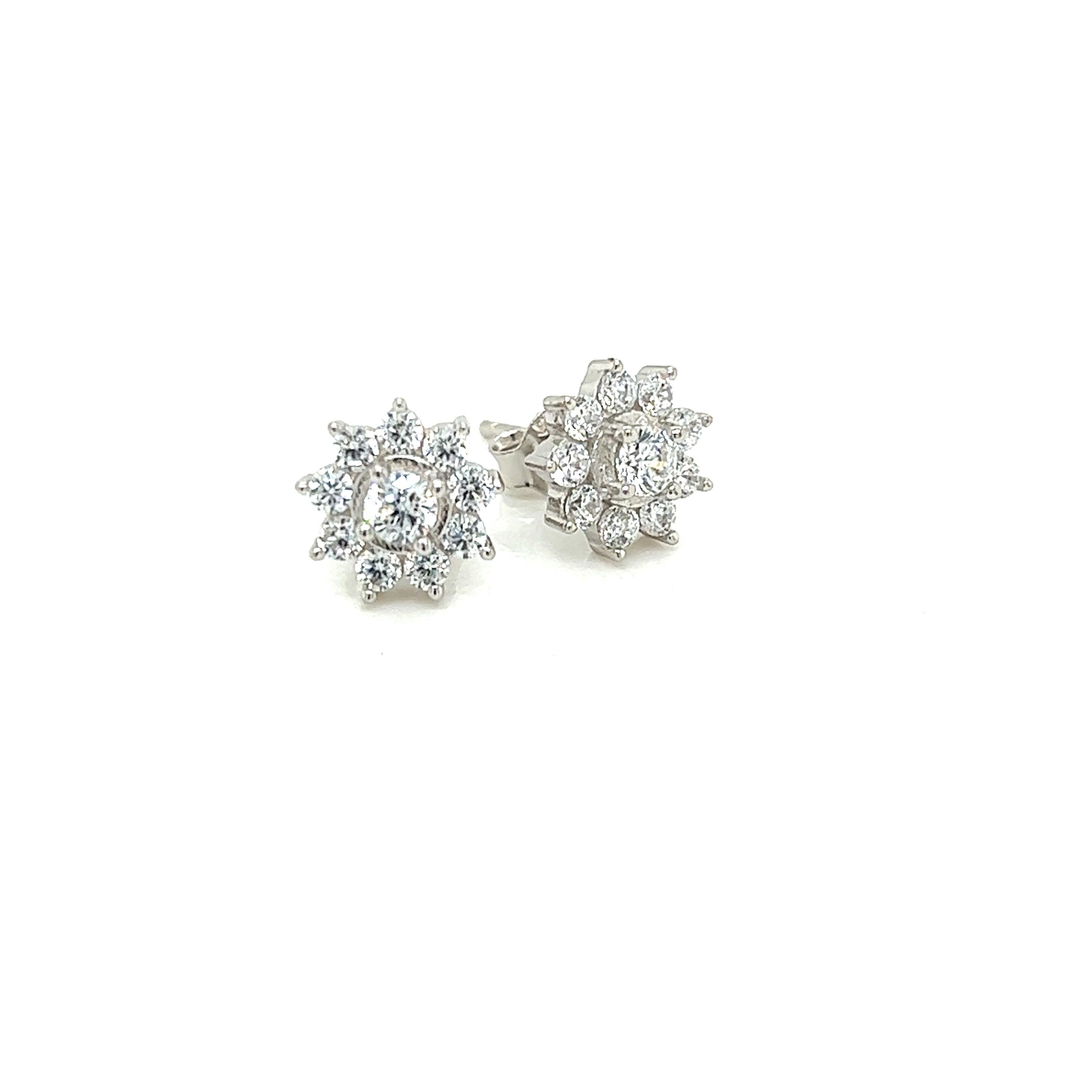 Tresor Paris Flower Cluster Halo Sterling Silver Stud Cubic Zirconia Earrings  For Sale 8