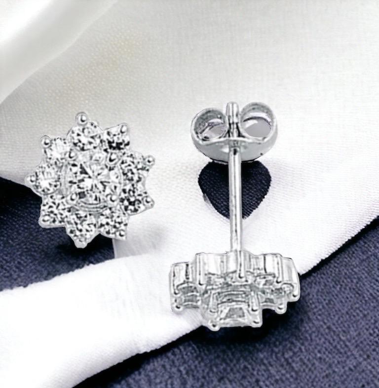 Modern Tresor Paris Flower Cluster Halo Sterling Silver Stud Cubic Zirconia Earrings  For Sale