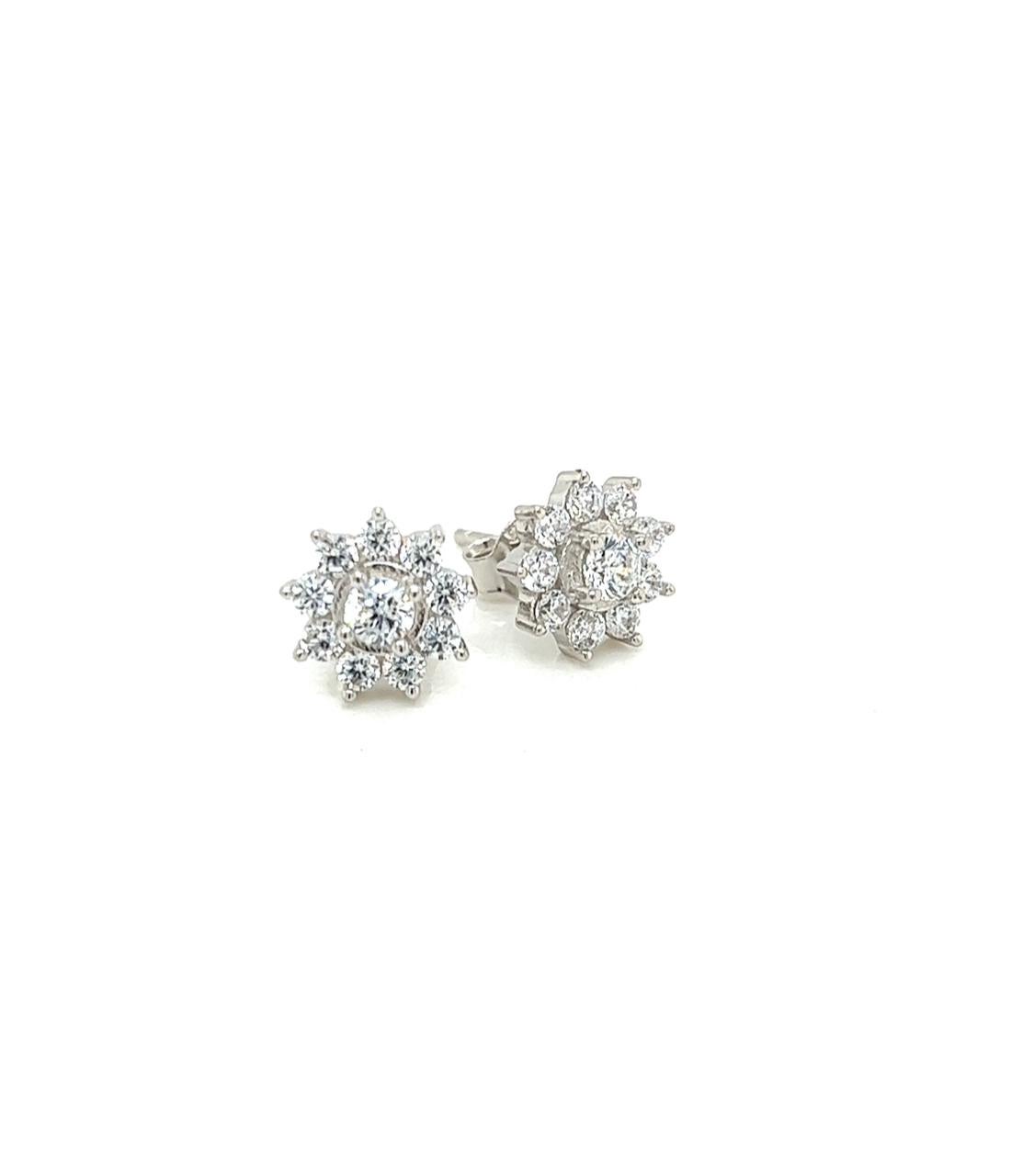 Tresor Paris Flower Cluster Halo Sterling Silver Stud Cubic Zirconia Earrings  For Sale 2