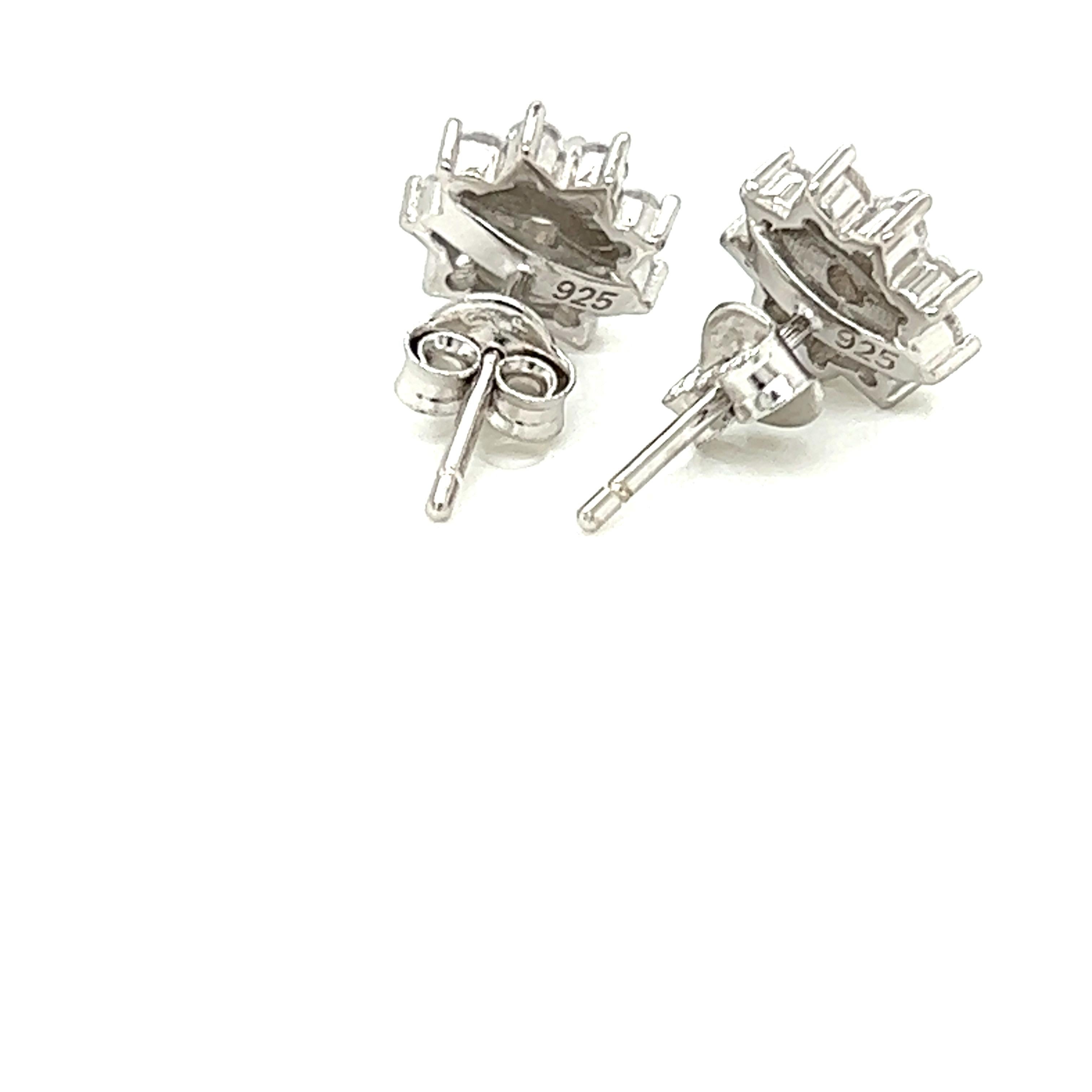 Tresor Paris Flower Cluster Halo Sterling Silver Stud Cubic Zirconia Earrings  For Sale 3