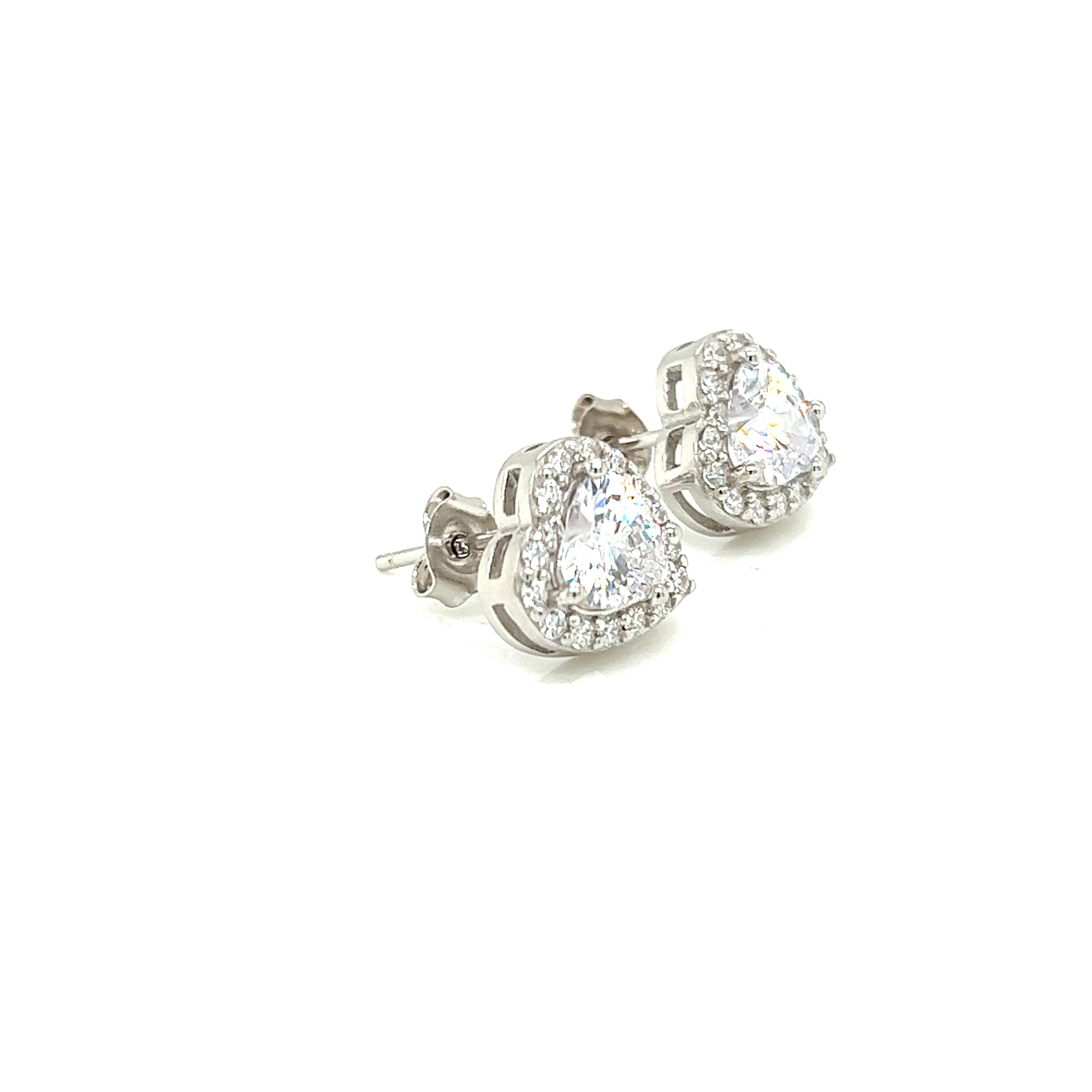 Tresor Paris Heart Cluster Halo Sterling Silver Stud Cubic Zirconia Earrings  For Sale 7