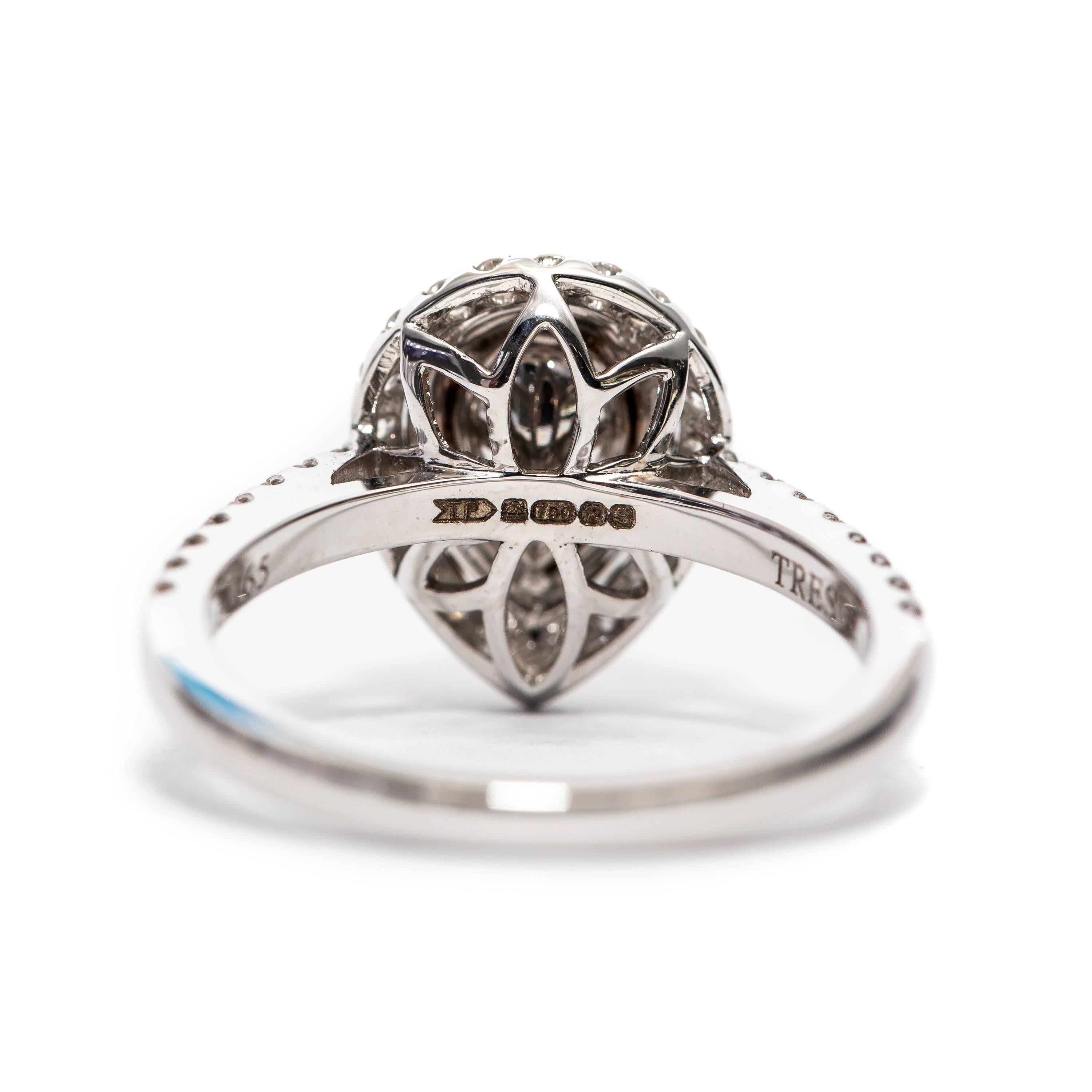 Pear Cut Tresor Paris Pear Shape Round Diamond Bespoke Mount Double Halo Engagement Ring For Sale