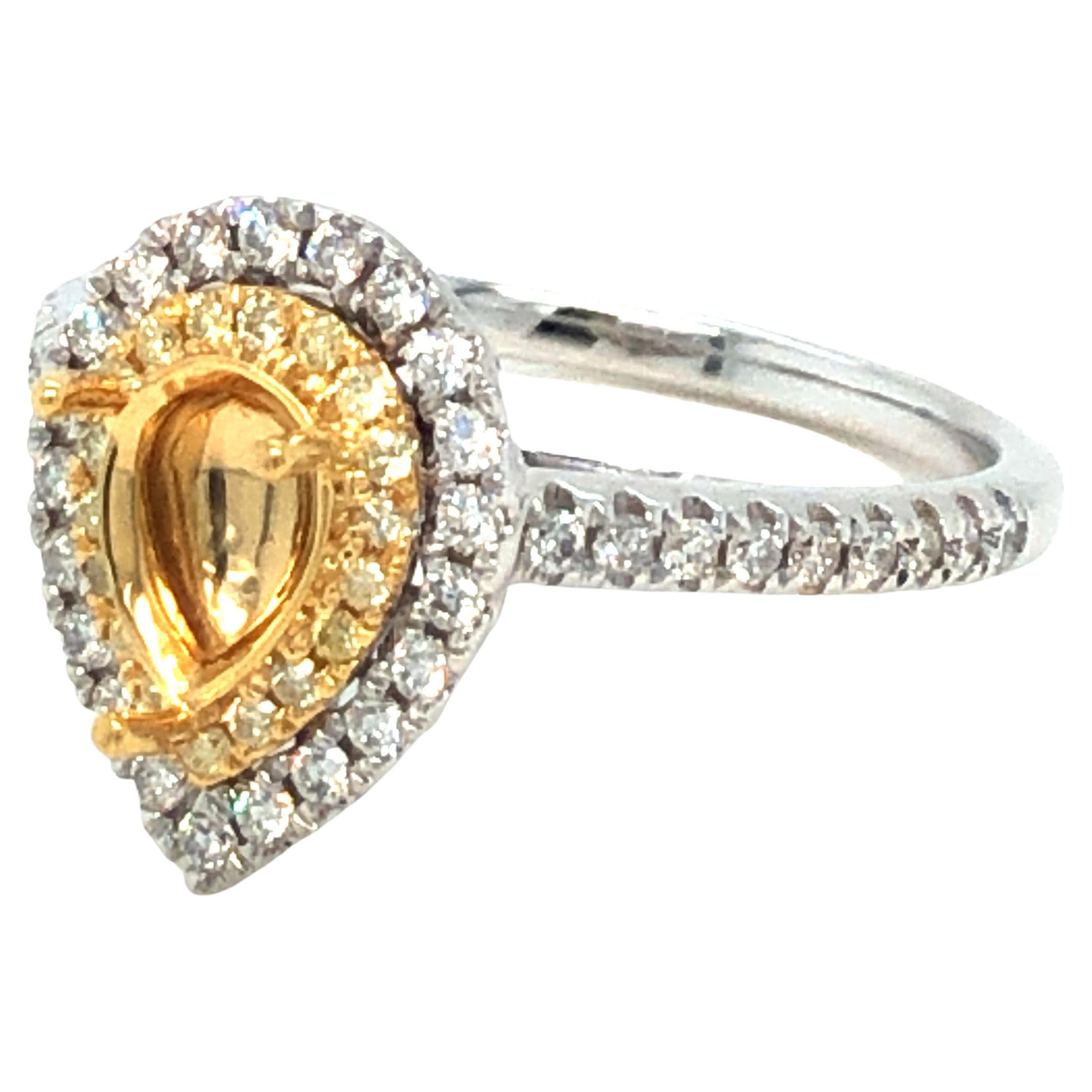 Tresor Paris Pear Shape Round Diamond Bespoke Mount Double Halo Engagement Ring For Sale