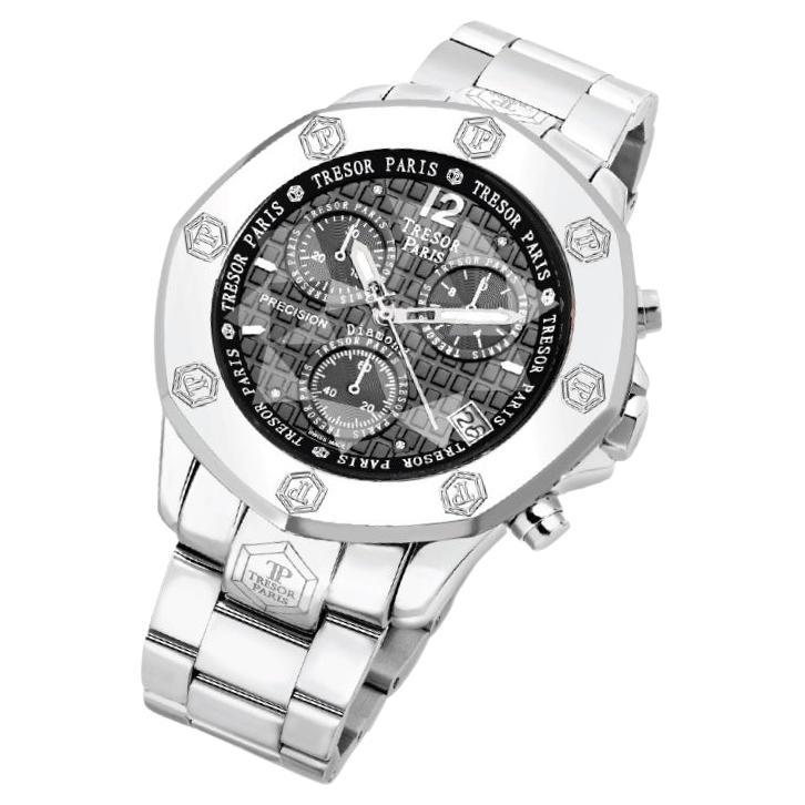 Tresor Pariser Uhr Schweizer Uhr Schweizer Uhrwerk Chronograph Datum Diamant Nouveau Sechseck im Angebot