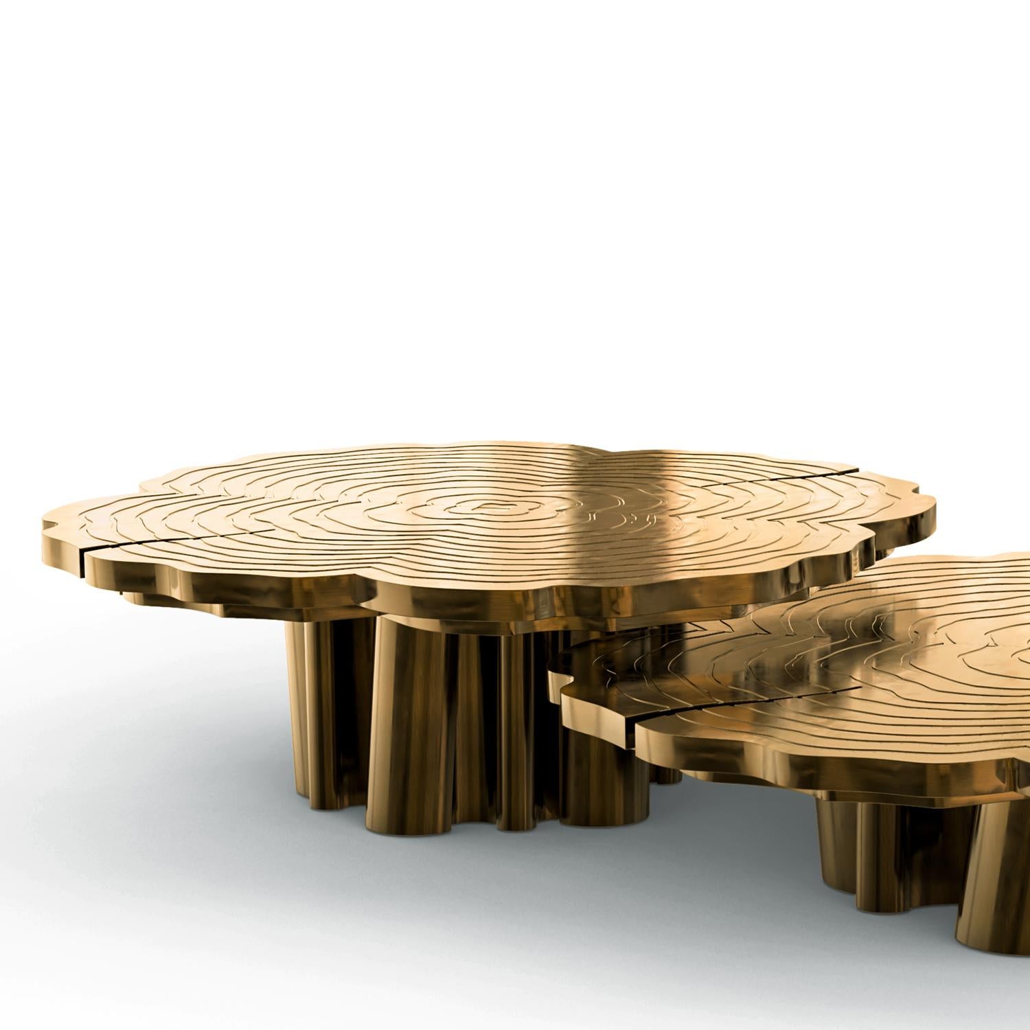 Brass Tresor Patinated Set of 3 Coffee Table For Sale