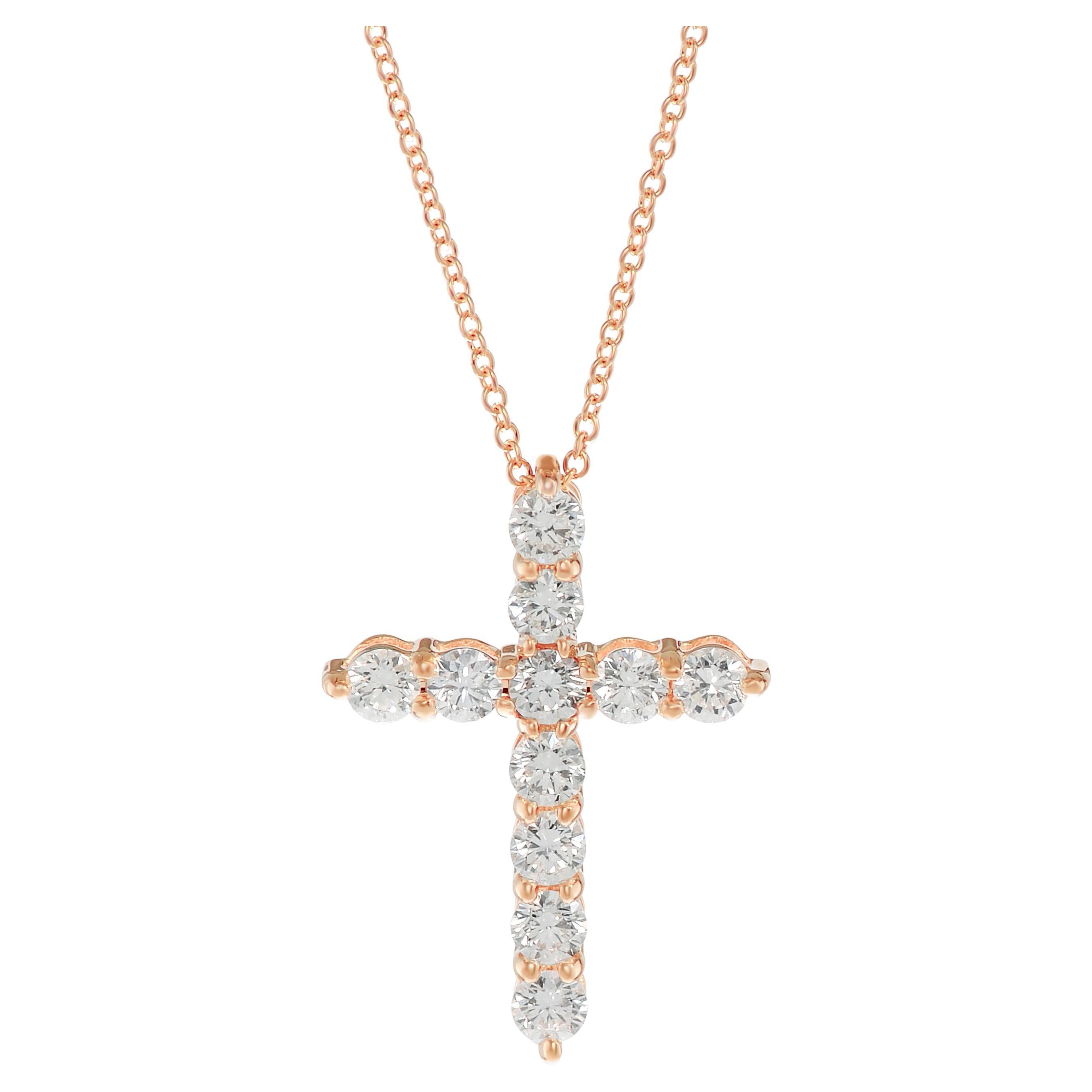 Tresorra 18k Rose Gold Diamond Cross Pendant Necklace For Sale at 1stDibs