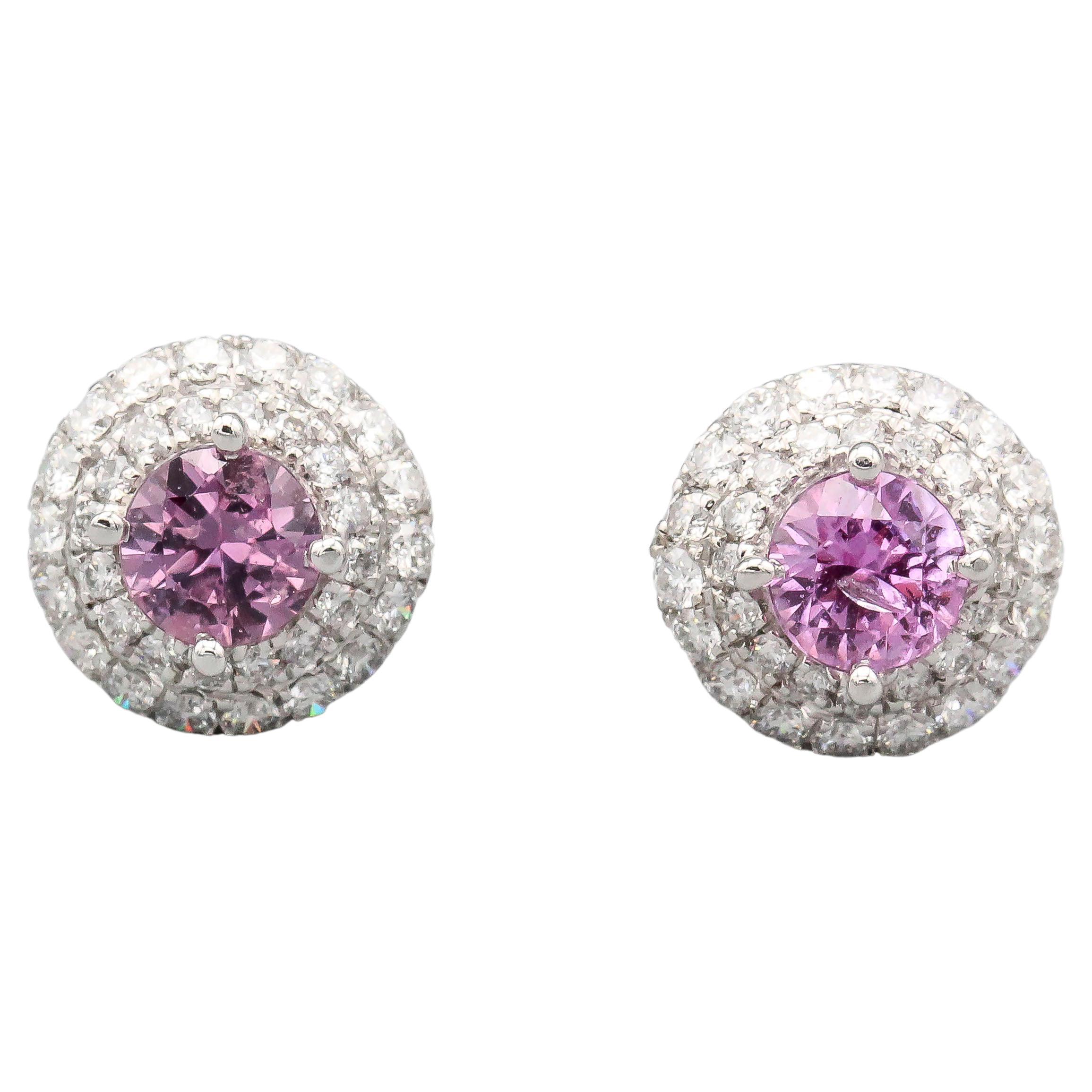 Tresorra Pink Sapphire Diamond 18 Karat White Gold Earrings Studs