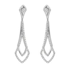 Tresorra, boucles d'oreilles pendantes en or blanc 18 carats avec diamants taille ronde de 3,60 carats