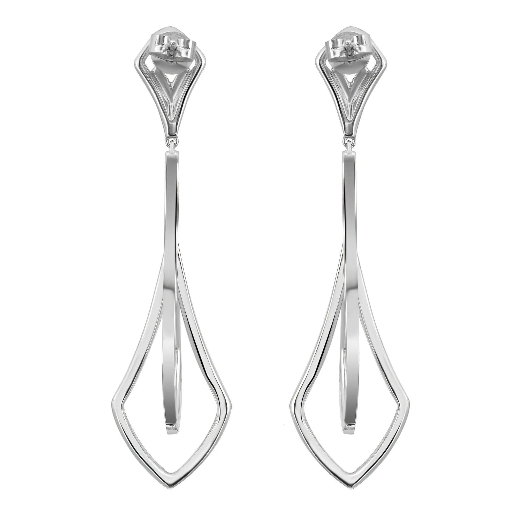 Tresorra Pendientes Largos de Gota de Diamante de Corte Redondo Oro Blanco de 18K 3.60Cttw Moderno en venta