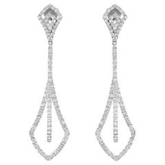 Tresorra Round Cut Diamond Long Drop Earrings 18K White Gold 3.60Cttw