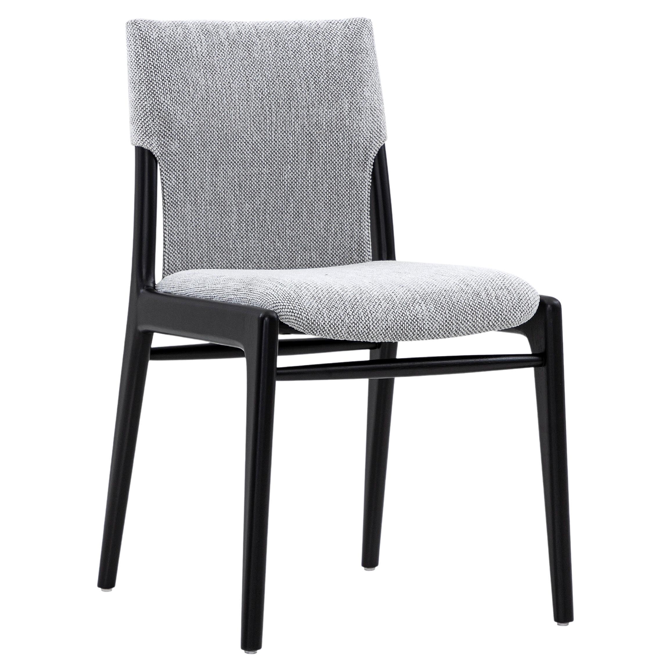 Chaise de salle à manger Tress, tapissée de tissu gris et finie en Wood Wood noir, ensemble de 2