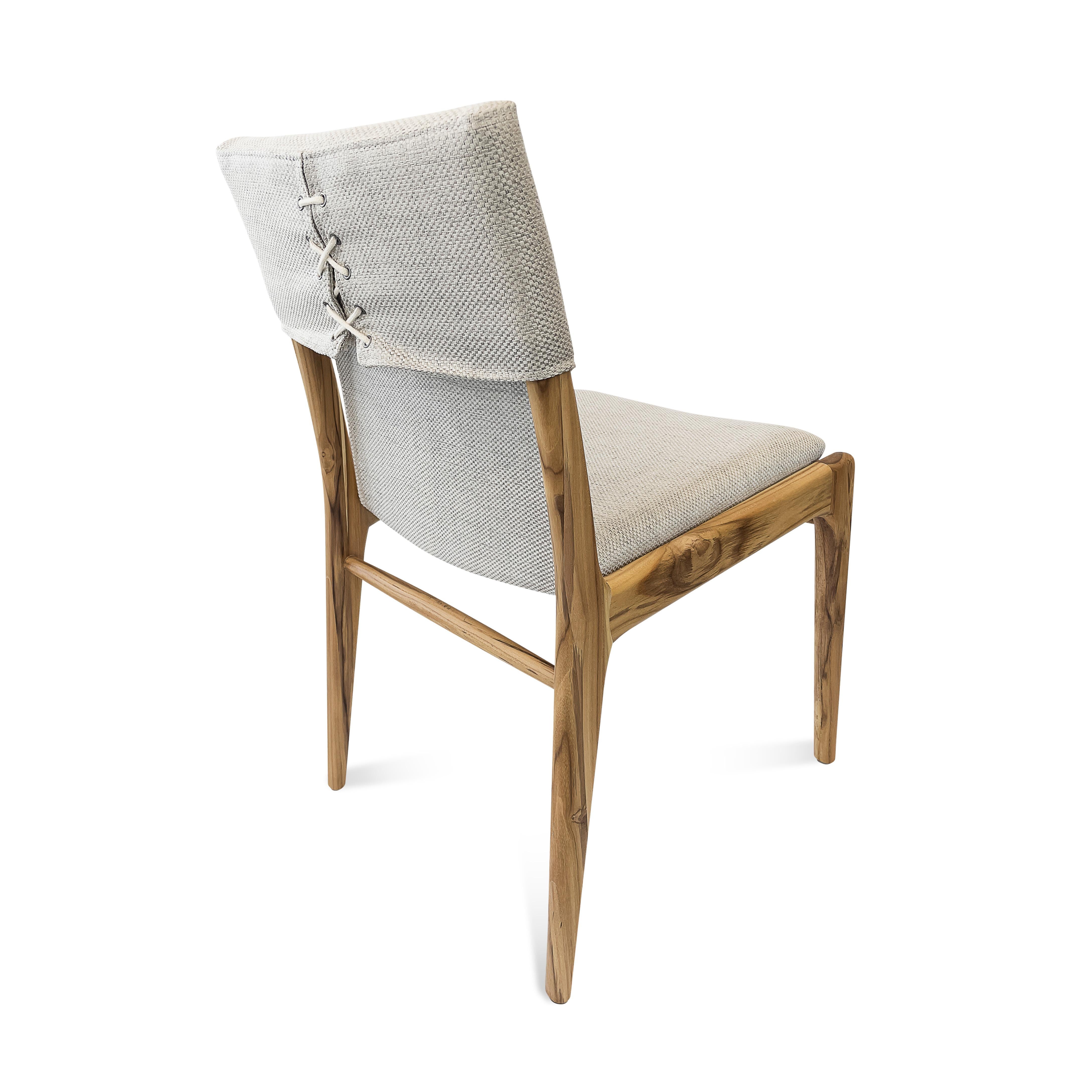 Tress in Light Beige Fabric Upholstered Dining Chair in Teak Wood, set of 2 In New Condition For Sale In Miami, FL