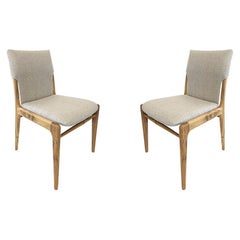 Tress in Light Beige Fabric Upholstered Dining Chair in Teak Wood, set of 2