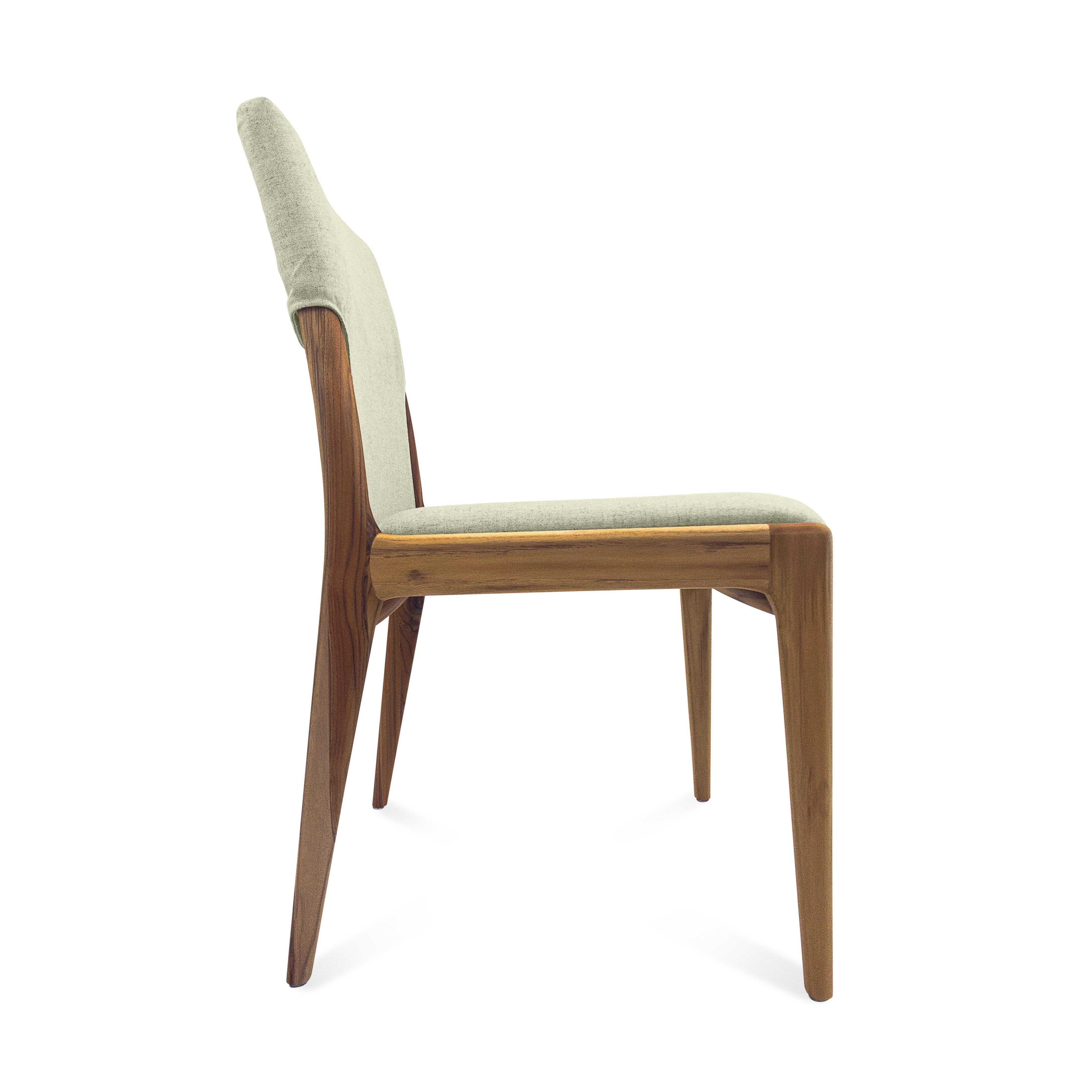 Contemporary Tress Dining Chair in Linen Fabric Upholstered and Teak Wood Finish,  Set of 2 For Sale