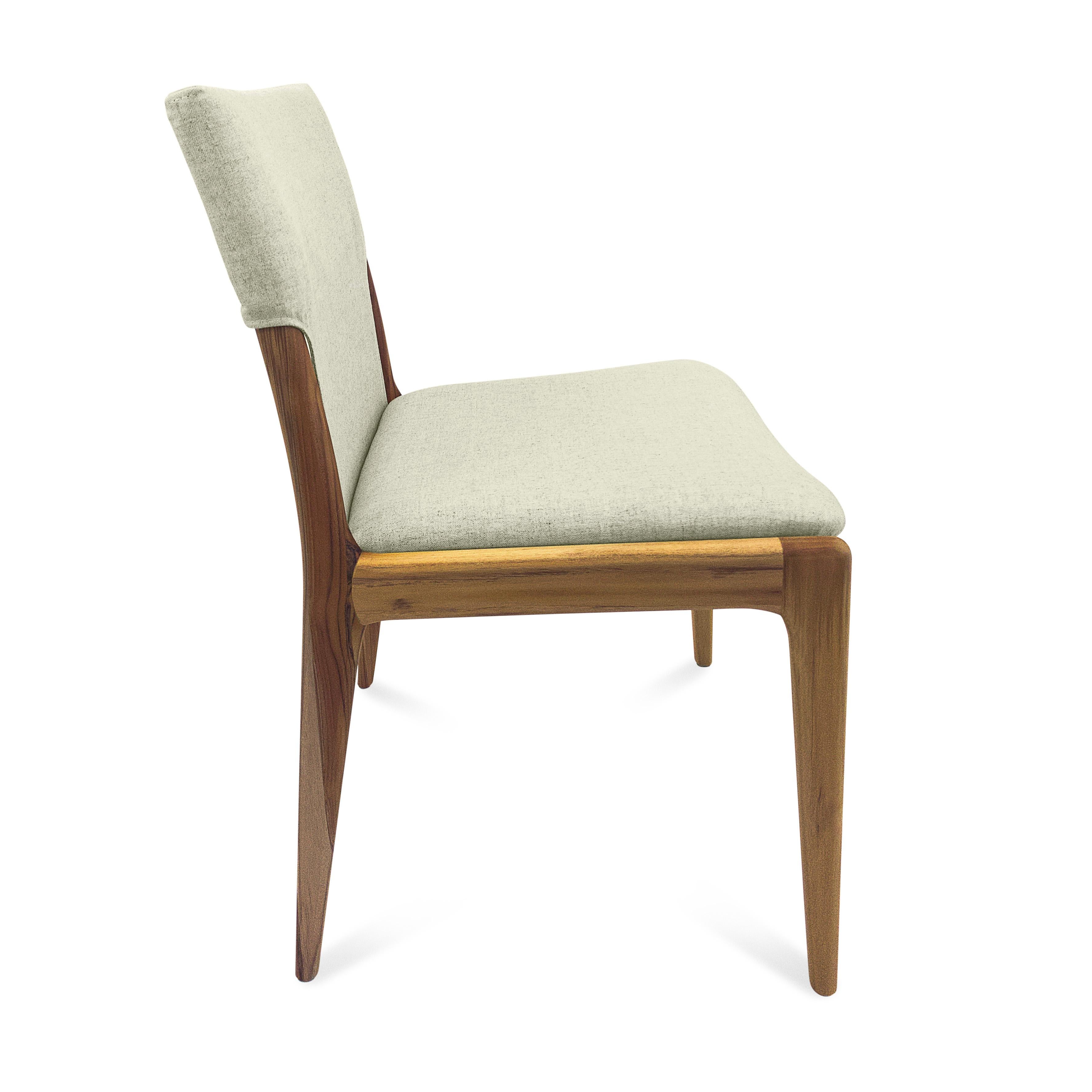 Tress Dining Chair in Linen Fabric Upholstered and Teak Wood Finish,  Set of 2 For Sale 1