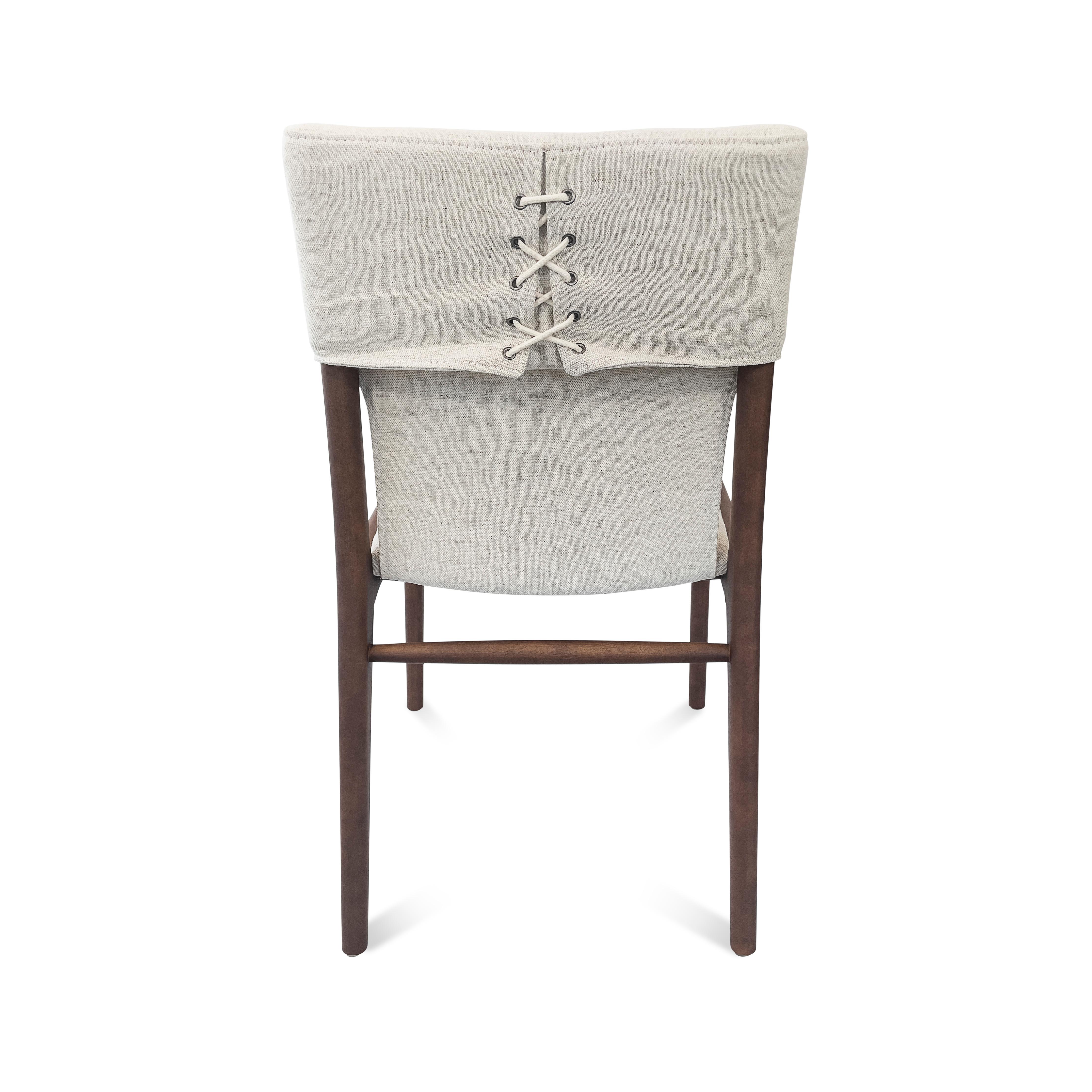 Tress in Light Beige Fabric Upholstered Dining Chair in Walnut Wood, set of 2 In New Condition For Sale In Miami, FL