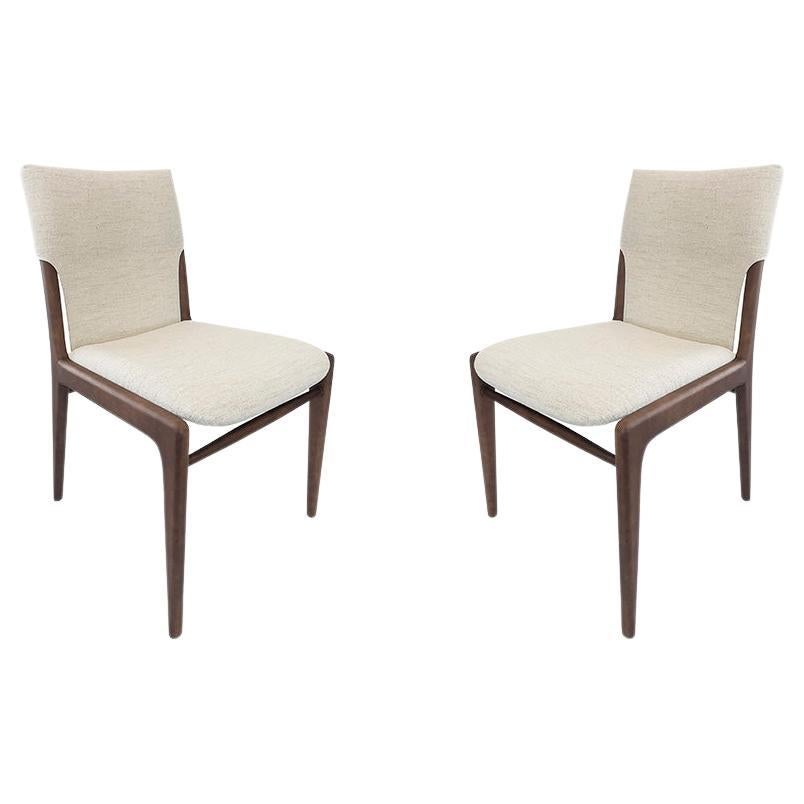 Tress in Light Beige Fabric Upholstered Dining Chair in Walnut Wood, set of 2 For Sale