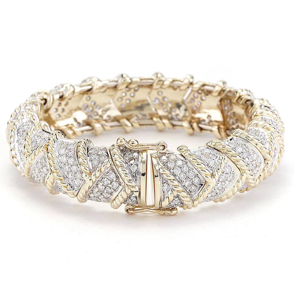 Artisan Tressé 10 CTTW Braided Rope Diamond Bracelet in 14K Yellow Gold For Sale