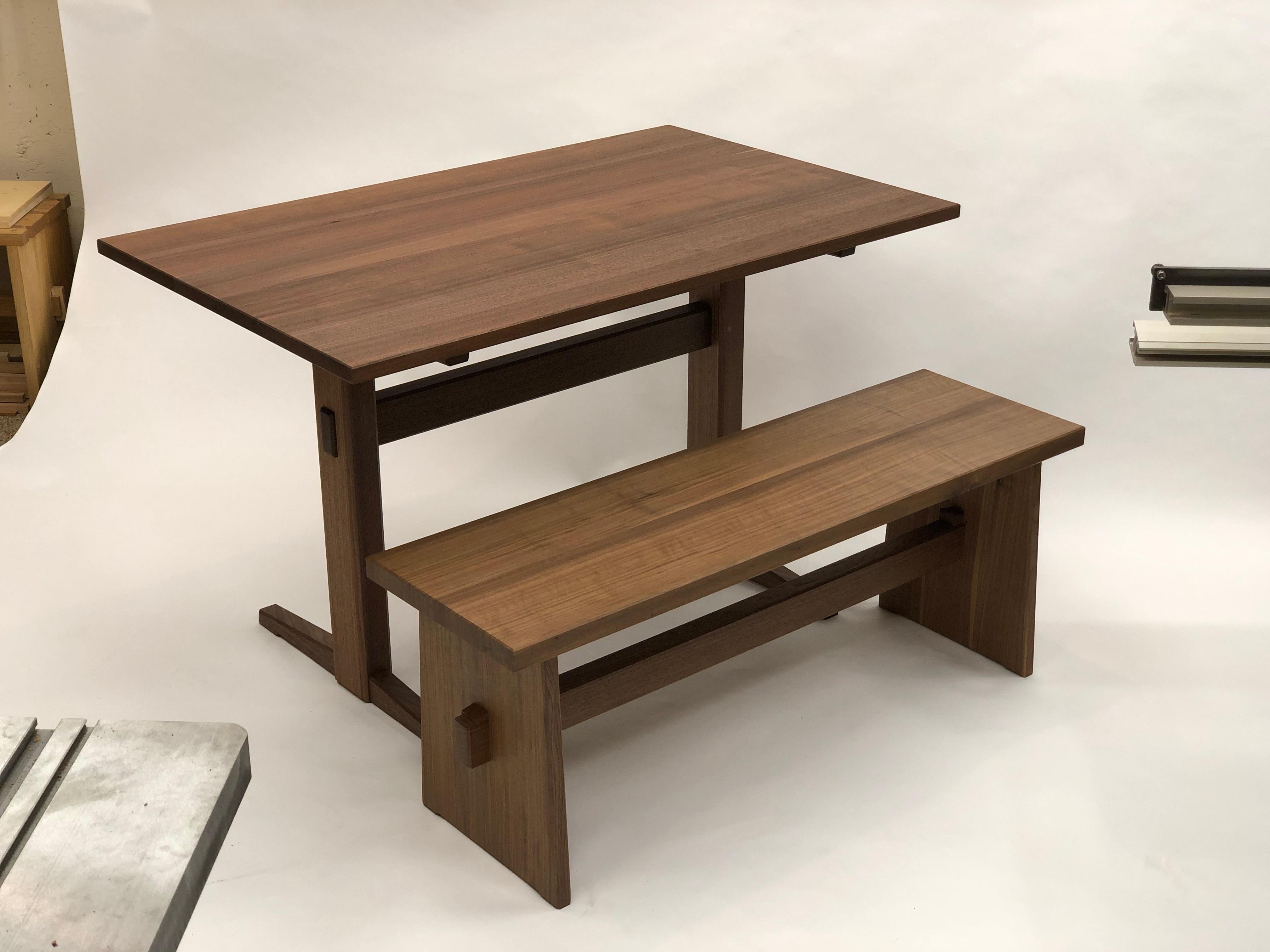 Trestle Base Bench Seat in Quarter Sawn Walnut by Brian Holcombe In New Condition For Sale In Princeton, NJ