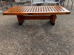 Trestle Base Coffee Table, Oak with Vintage Ship Grate Top