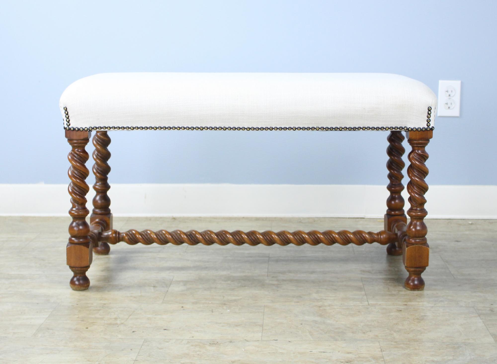 French Trestle Based Barley Twist Stool in Oak