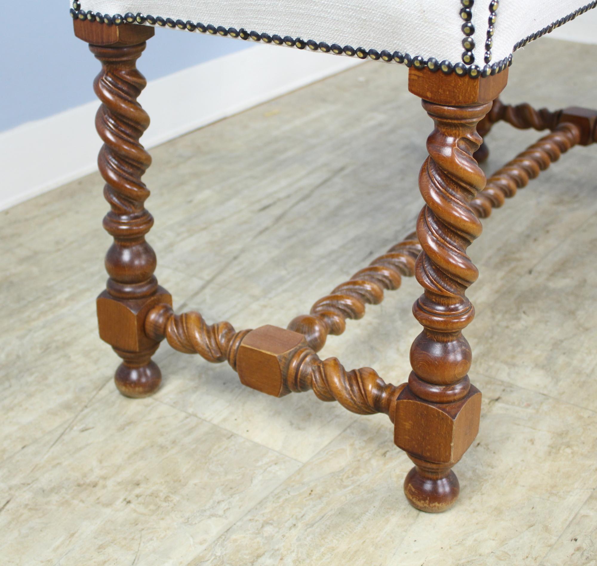 Trestle Based Barley Twist Stool in Oak In Good Condition In Port Chester, NY