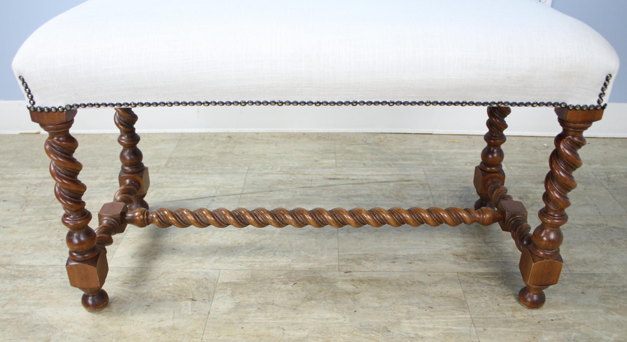 Trestle Based Barley Twist Stool in Oak 1