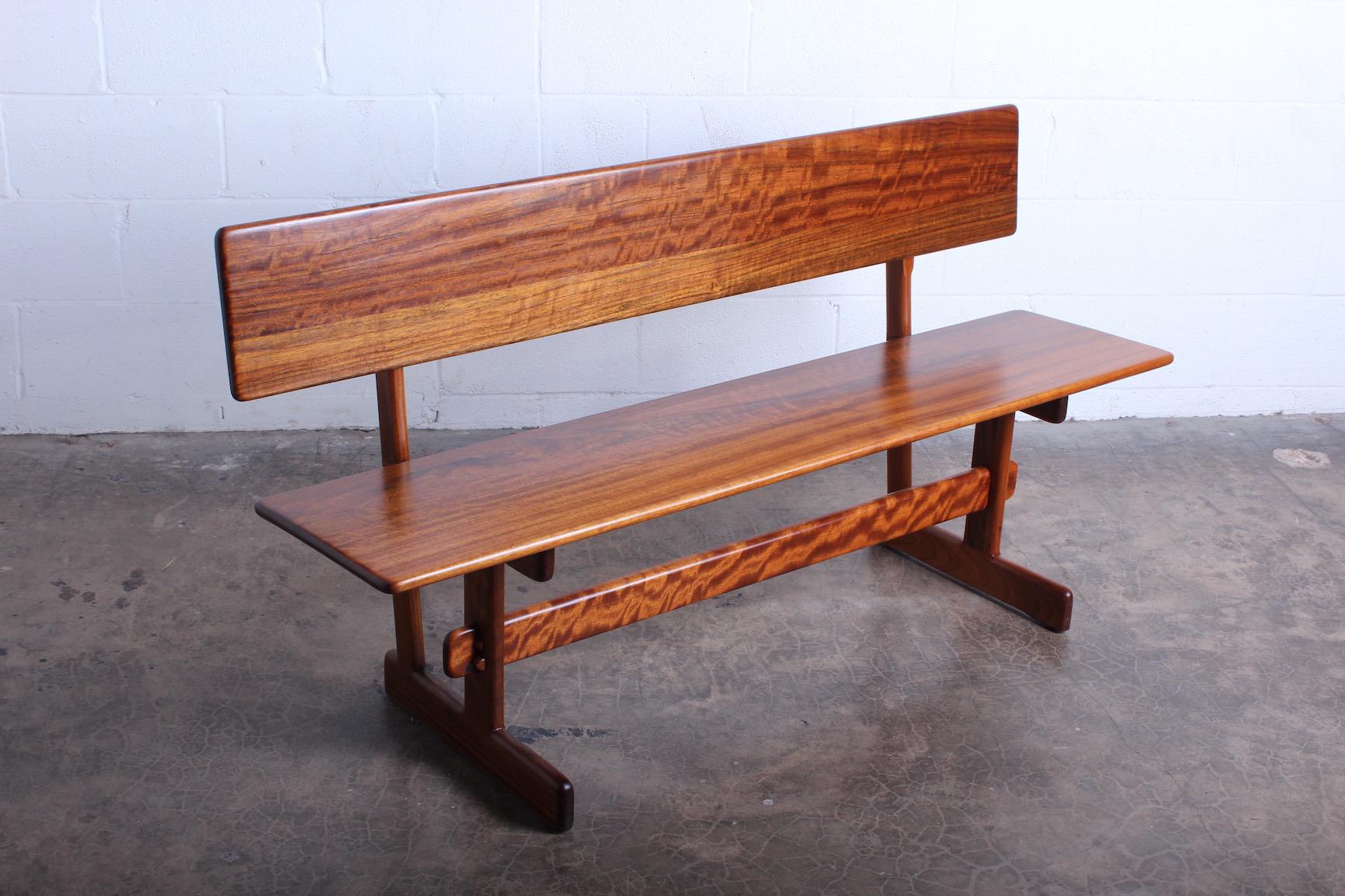Trestle bench in African Shedua by Gerald McCabe for Orange Crate Modern.
