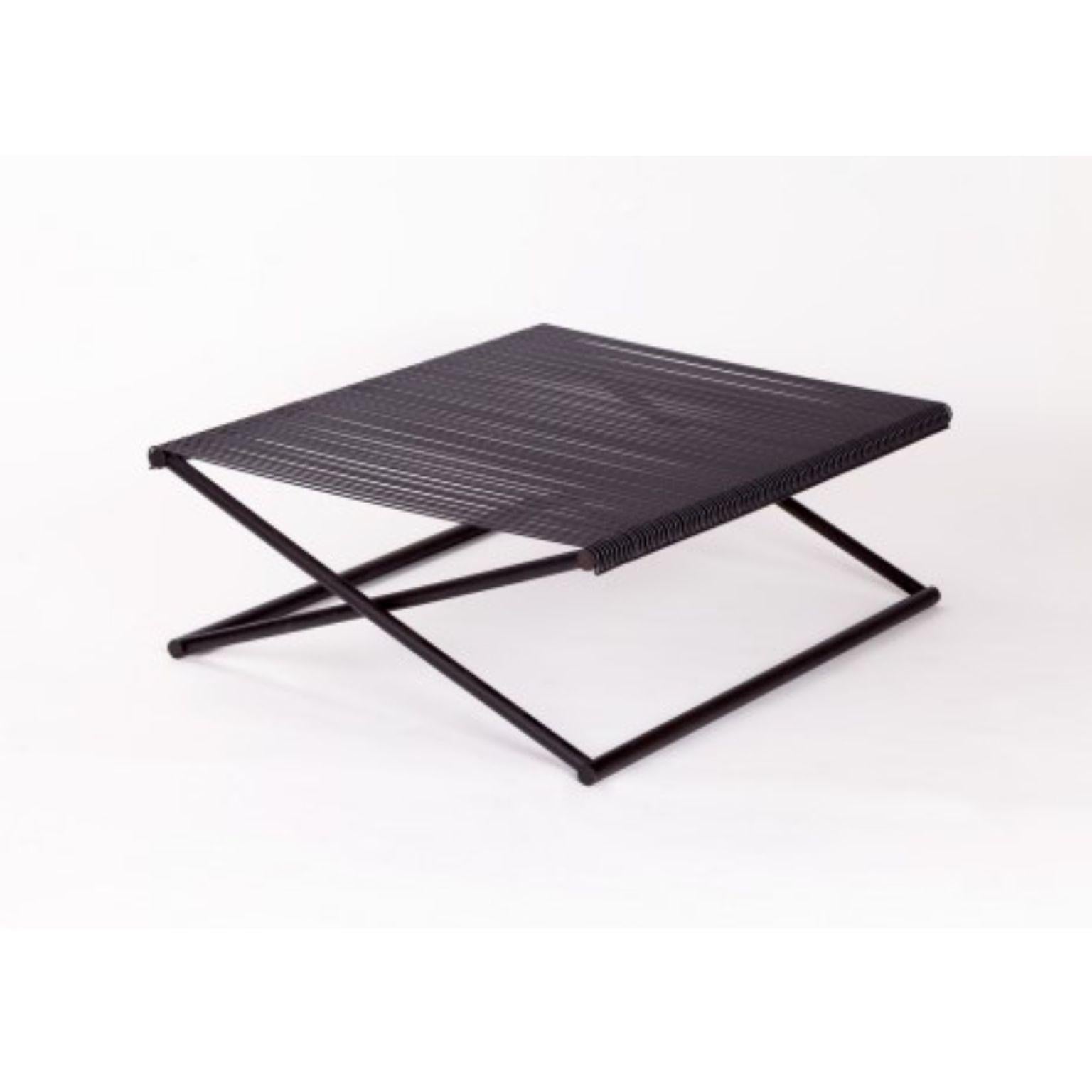 Trestle coffee table by Mingardo
Dimensions: D 96 x W 80 x H 32 cm 
Materials: Ral 9005 black varnished iron structure and rods top
Weight: 26 kg

Also available in different finishes.

The tables of Trestle collection are composed by an oak