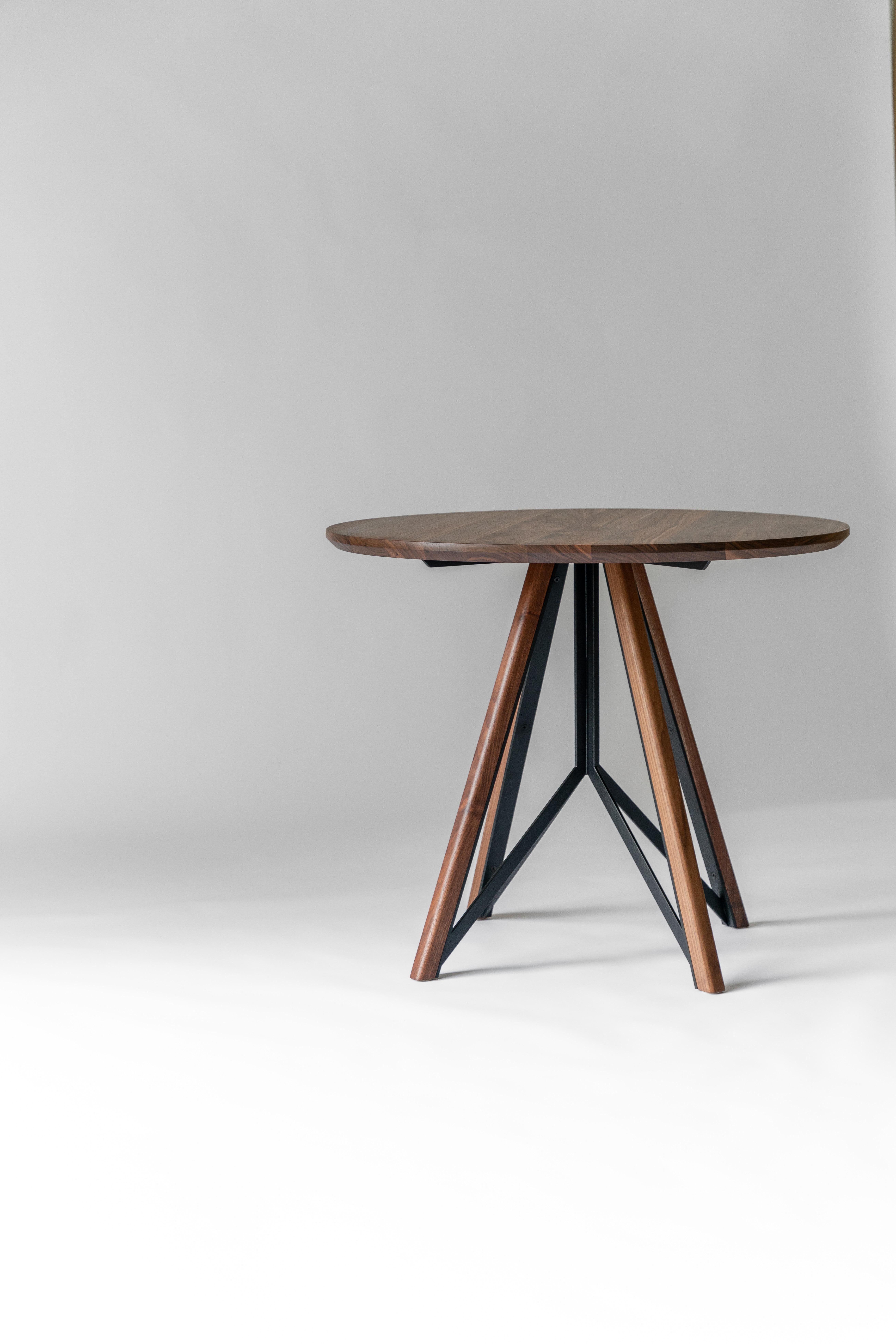 Modern Trestle Dining Table – Solid Walnut with Black Powder-Coated Steel Base For Sale
