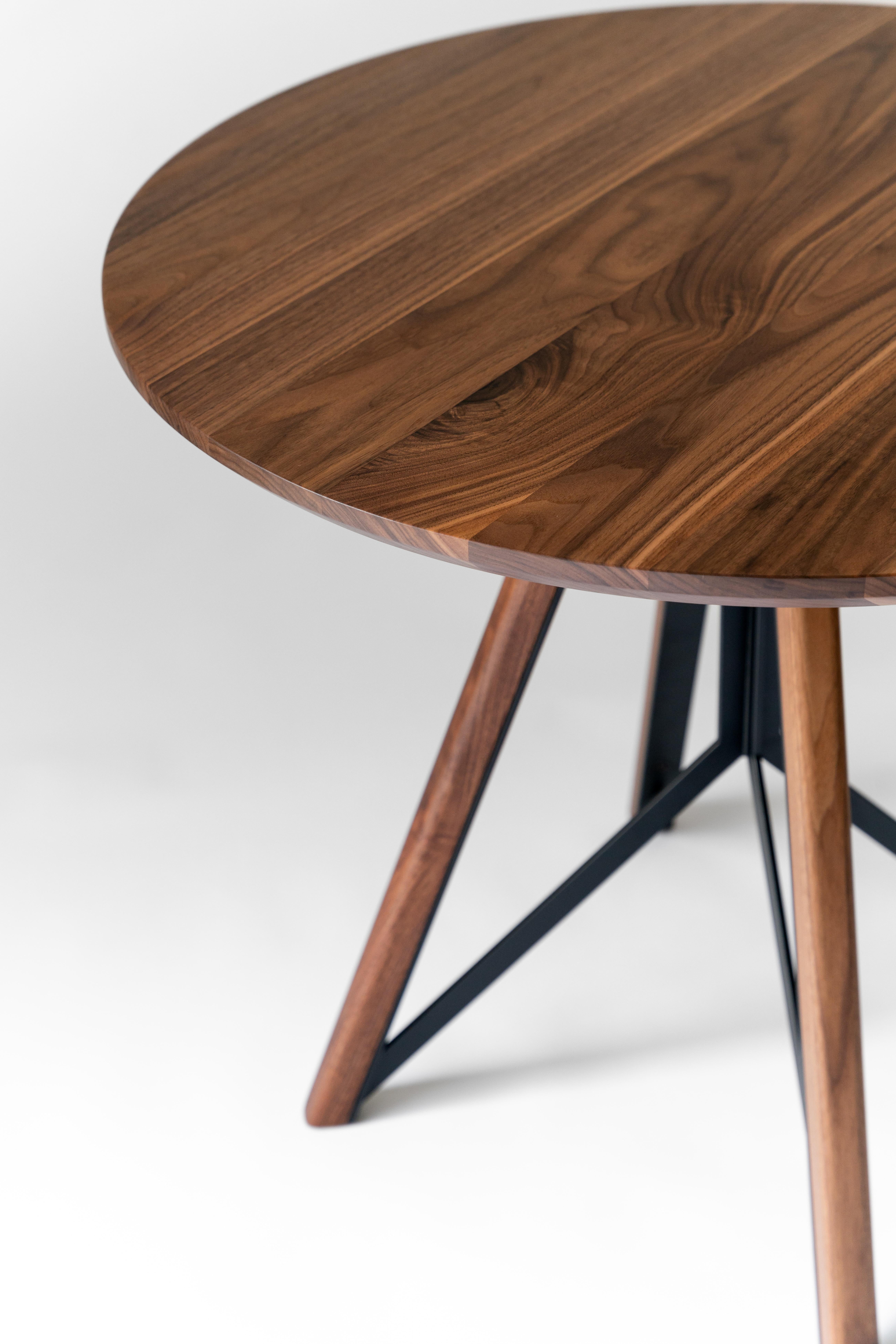 Trestle Dining Table – Solid Walnut with Black Powder-Coated Steel Base In New Condition For Sale In Tualatin, OR