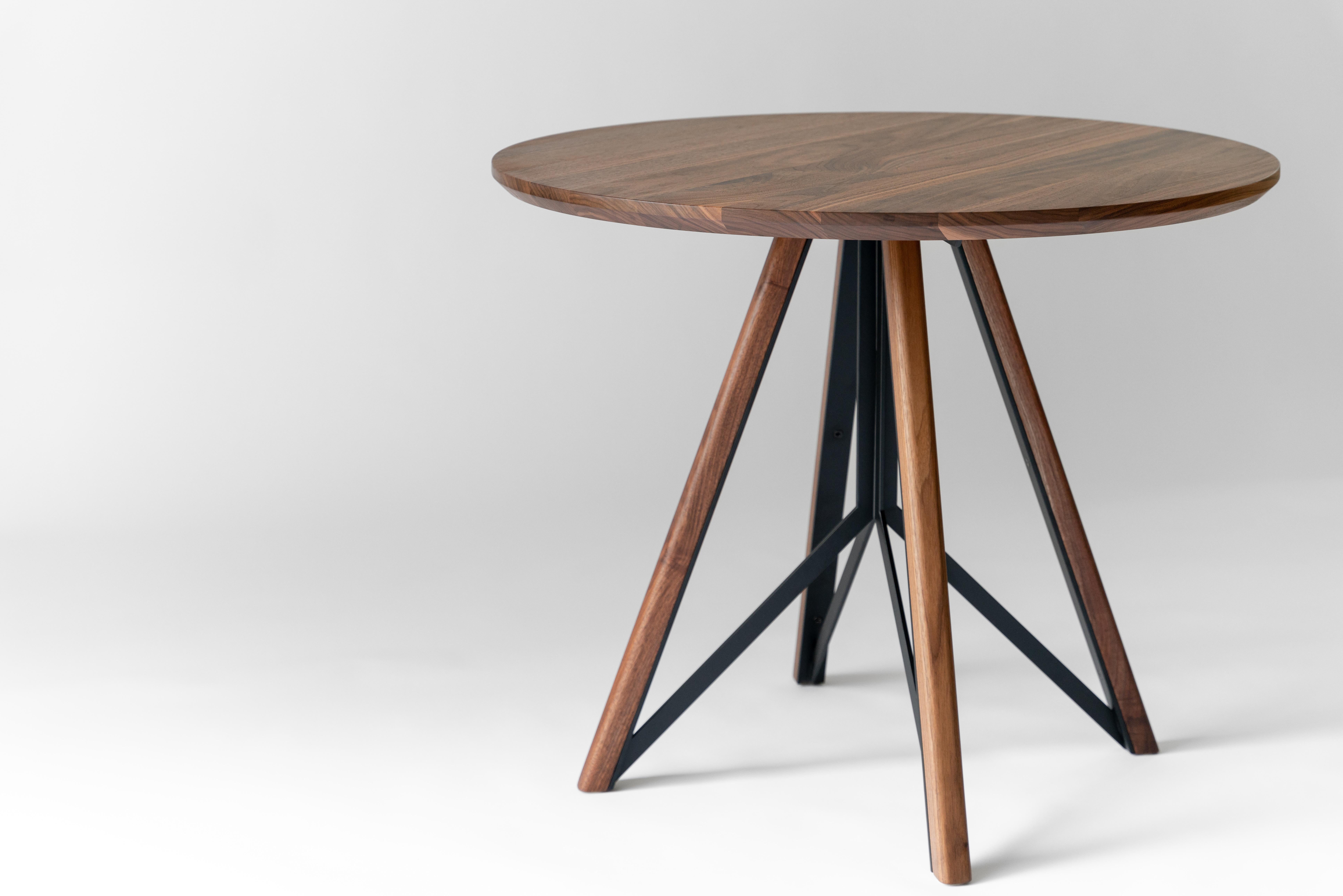 Contemporary Trestle Dining Table – Solid Walnut with Black Powder-Coated Steel Base For Sale