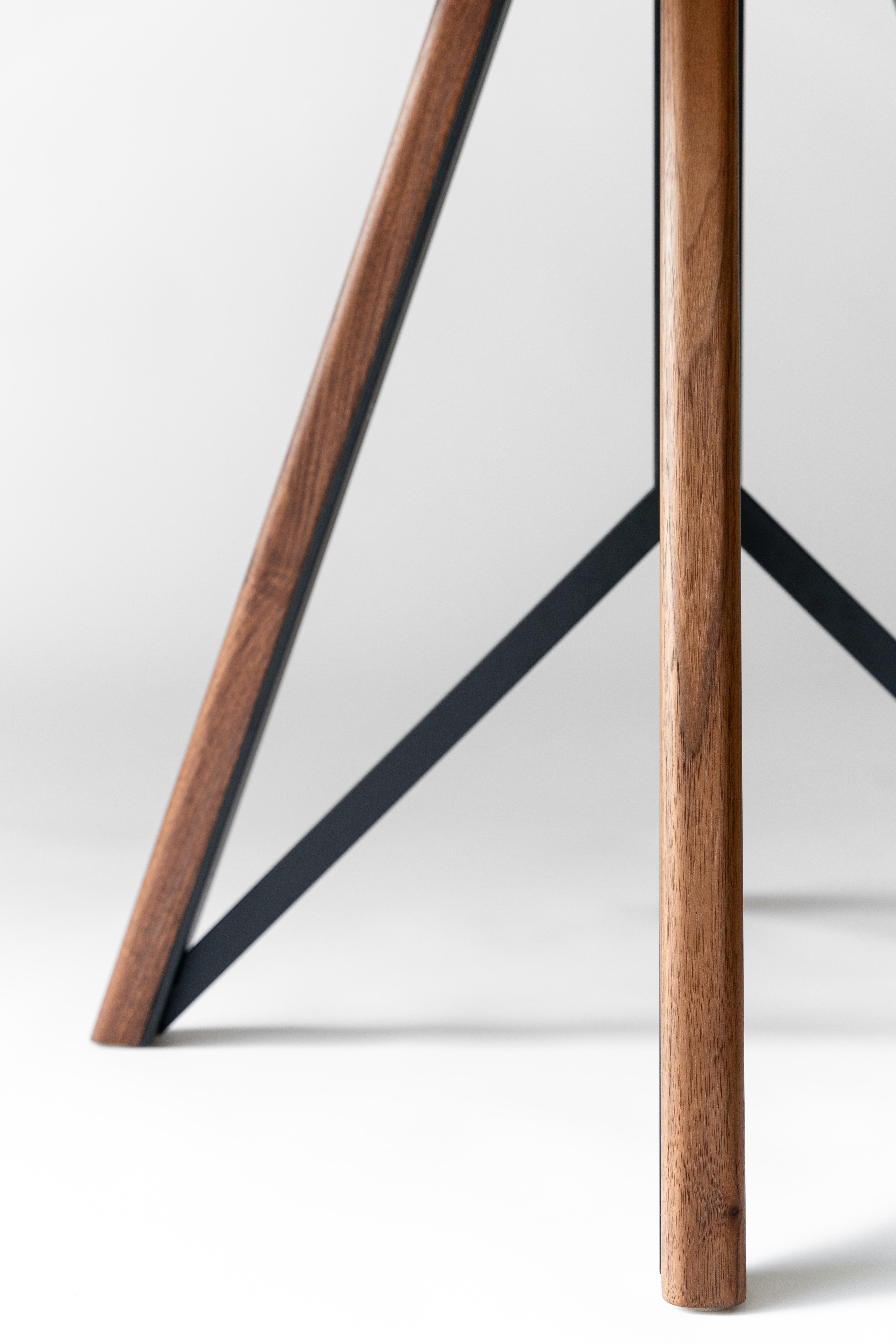 Metal Trestle Dining Table – Solid Walnut with Black Powder-Coated Steel Base For Sale