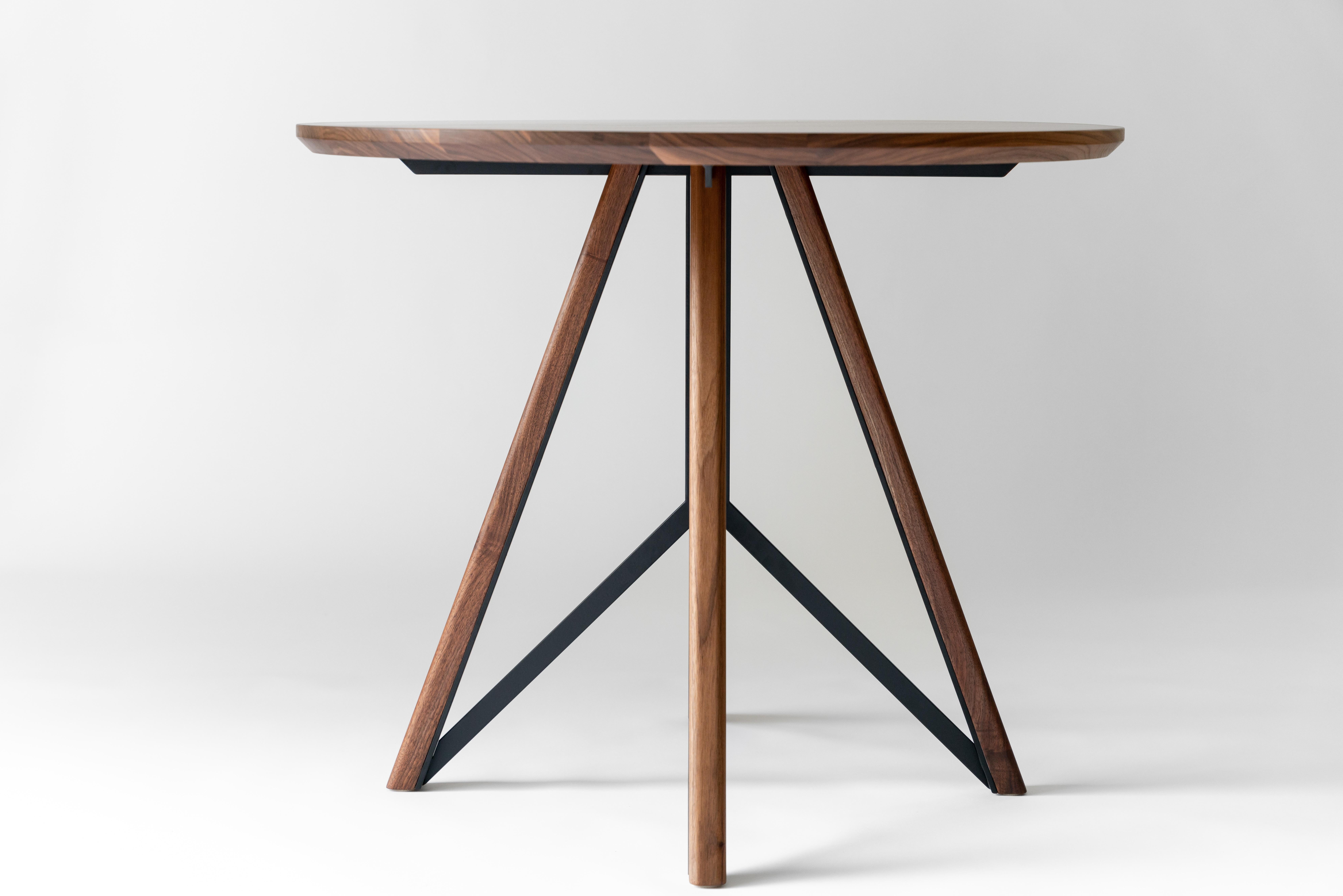 Trestle Dining Table – Solid Walnut with Black Powder-Coated Steel Base For Sale 1