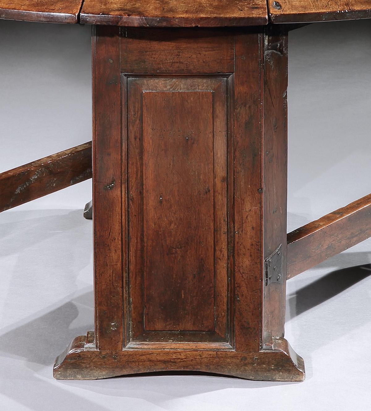 Molded Trestle Gateleg Table, Museum Piece English Jacobean Cedarwood, Panelled  For Sale
