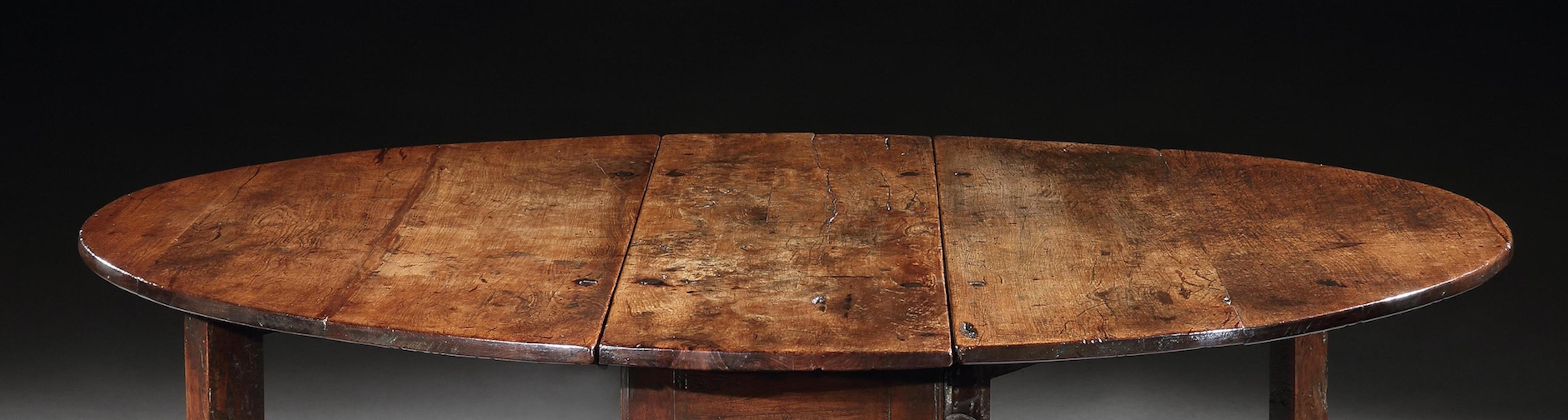 17th Century Trestle Gateleg Table, Museum Piece English Jacobean Cedarwood, Panelled  For Sale