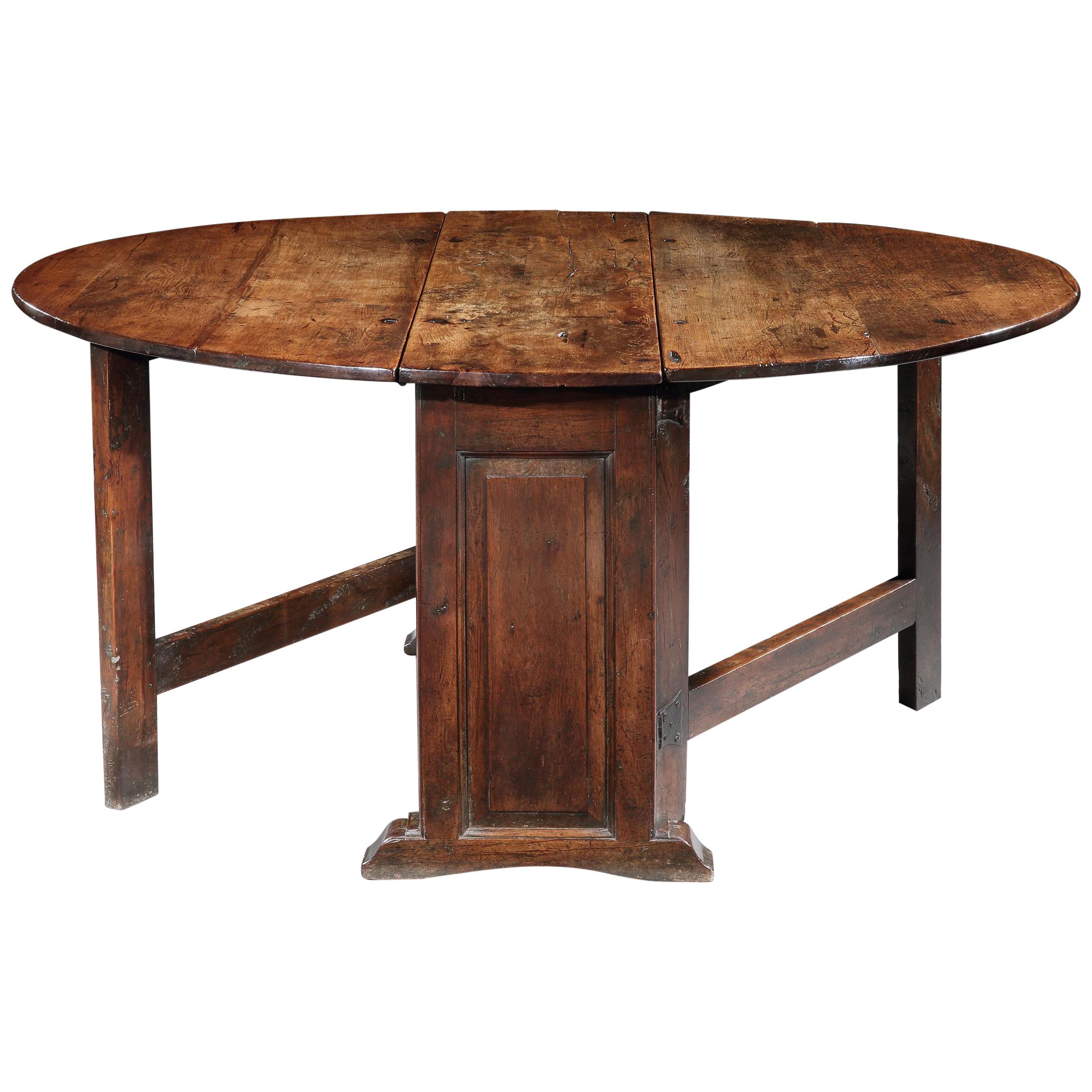 Trestle Gateleg Table, Museum Piece English Jacobean Cedarwood, Panelled 