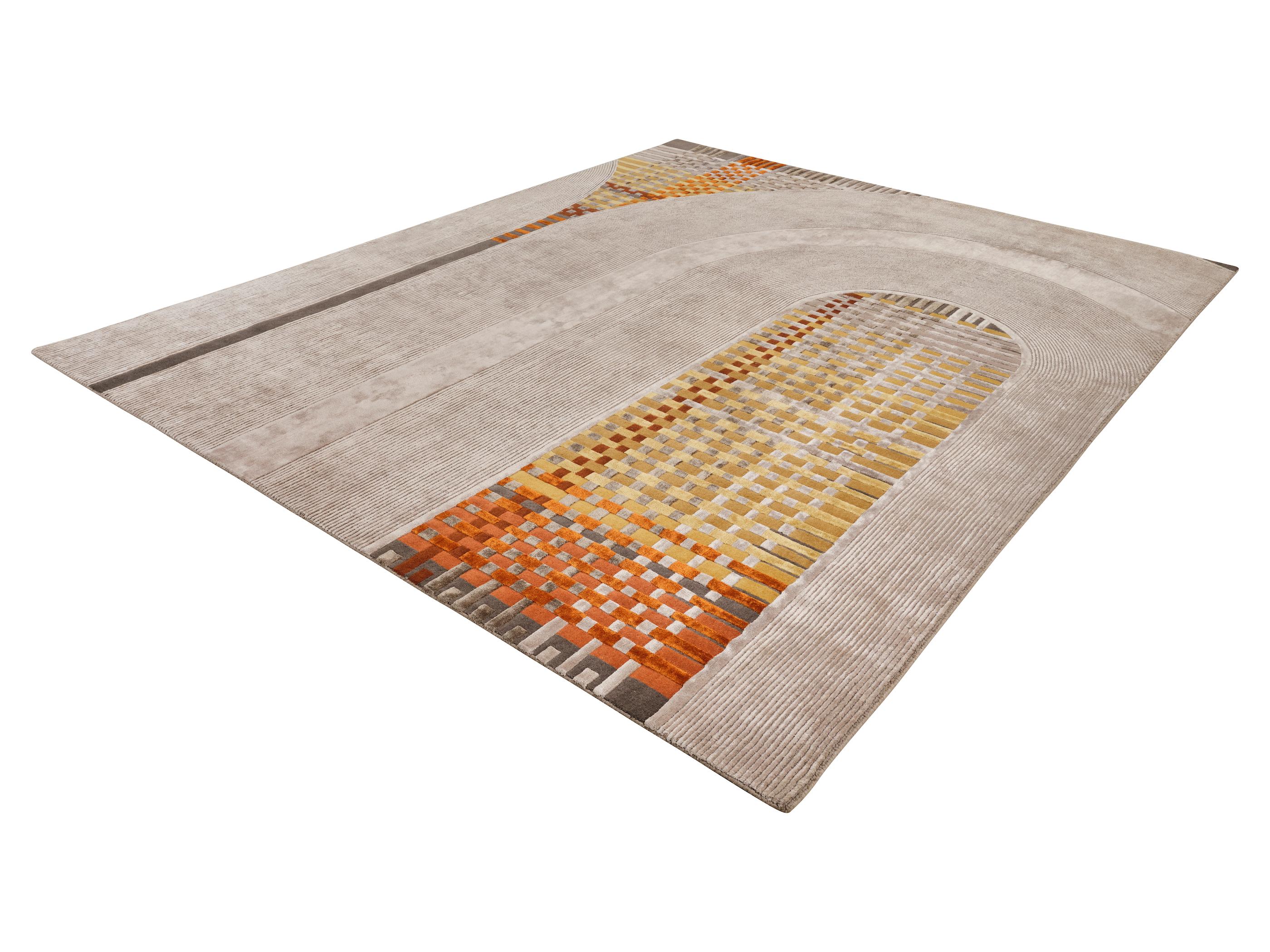 TRESTLE Hand Knotted Contemporary Rug in Rust and Blue Colours by Hands For Sale 4