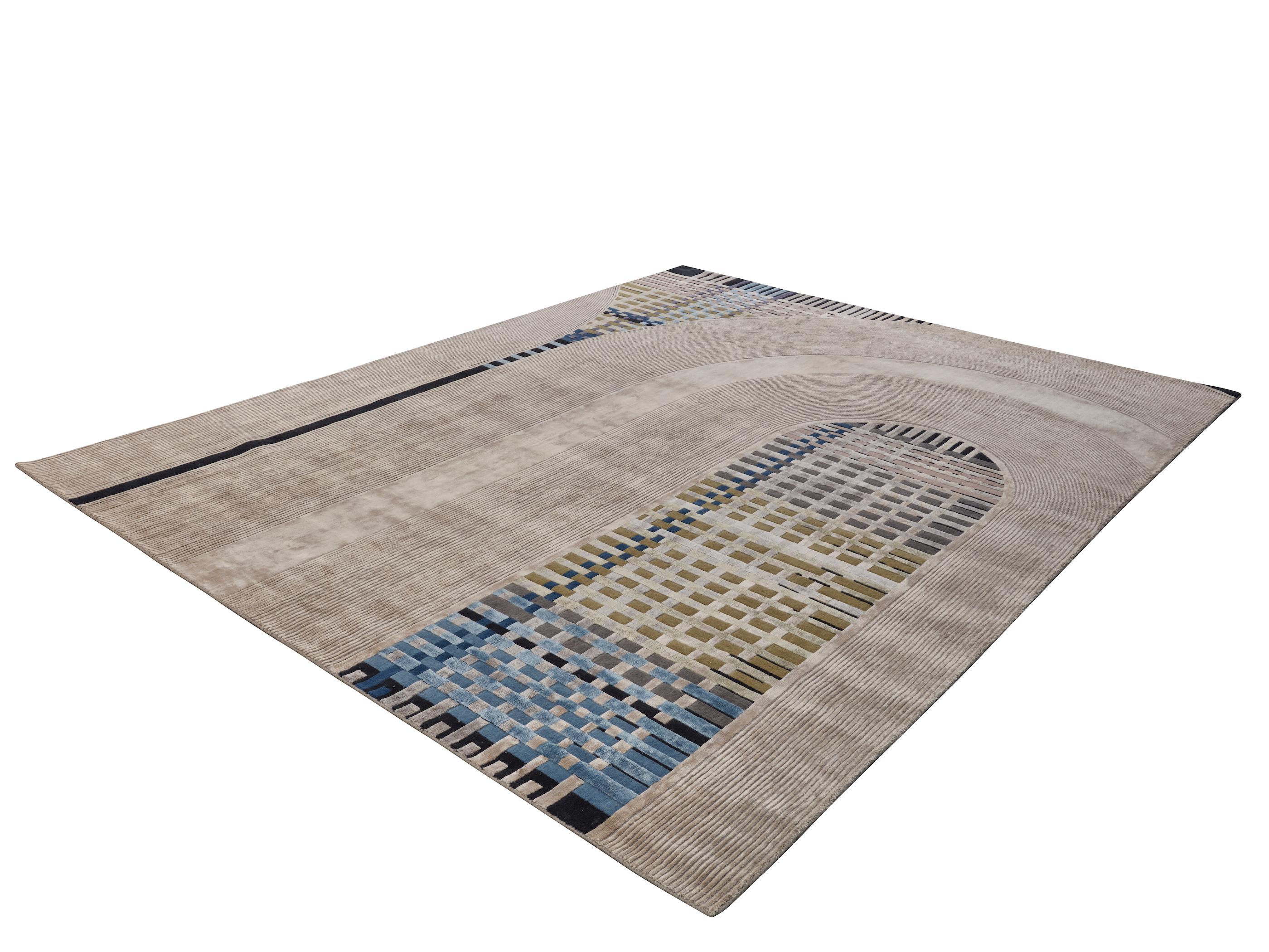 TRESTLE Hand Knotted Contemporary Rug in Rust and Blue Colours by Hands In New Condition For Sale In New Delhi, IN