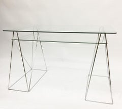 Trestle Leg table desk with two-tiered glass top, 1970s